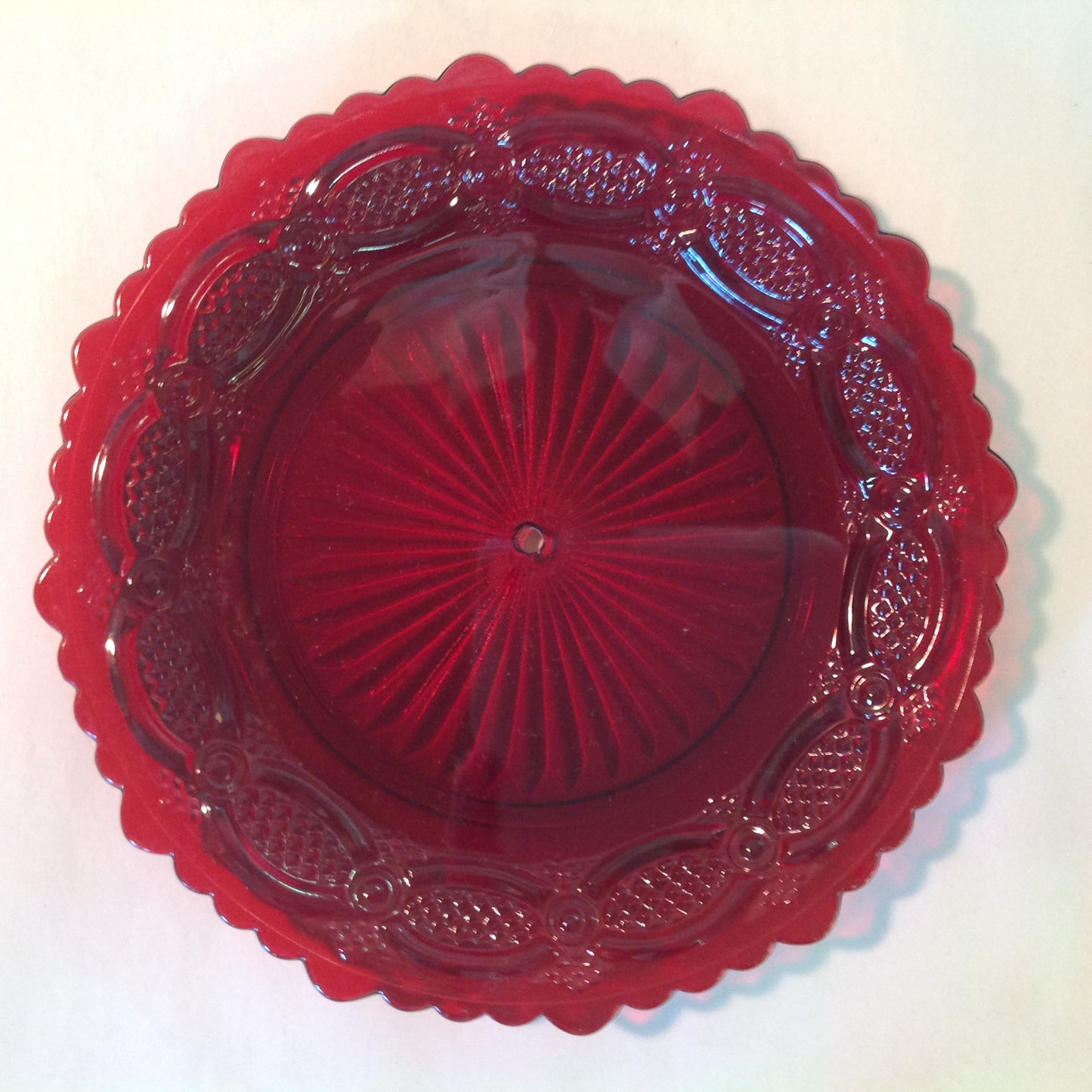 Vintage 1987 Avon 1876 Cape Cod Collection Two-Tier Server Red Sandwich Glass Unused with Original Box
