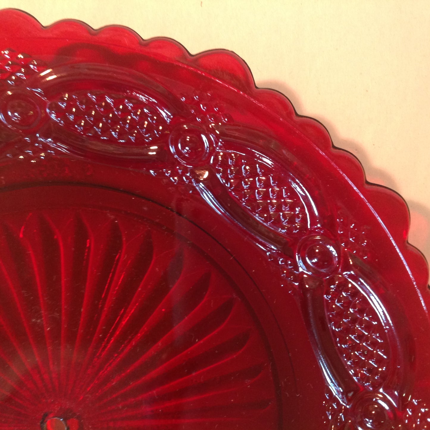 Vintage 1987 Avon 1876 Cape Cod Collection Two-Tier Server Red Sandwich Glass Unused with Original Box