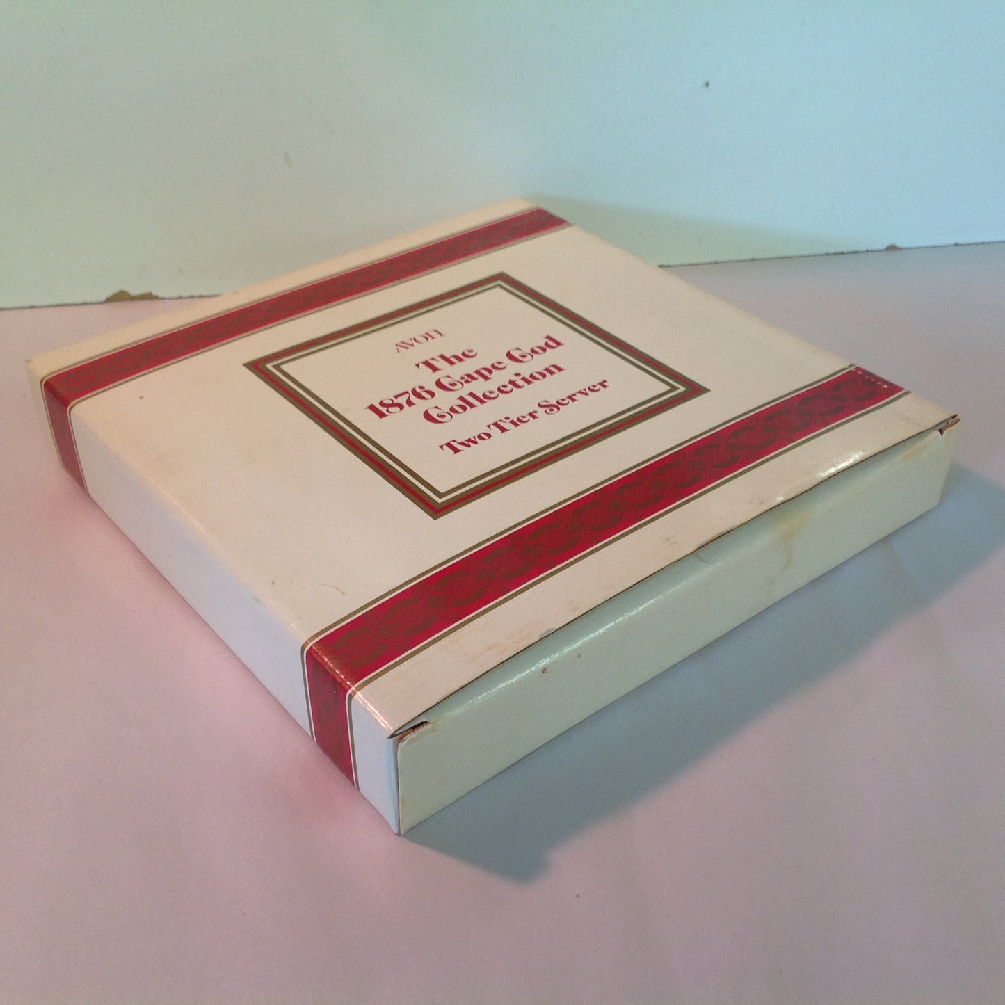 Vintage 1987 Avon 1876 Cape Cod Collection Two-Tier Server Red Sandwich Glass Unused with Original Box
