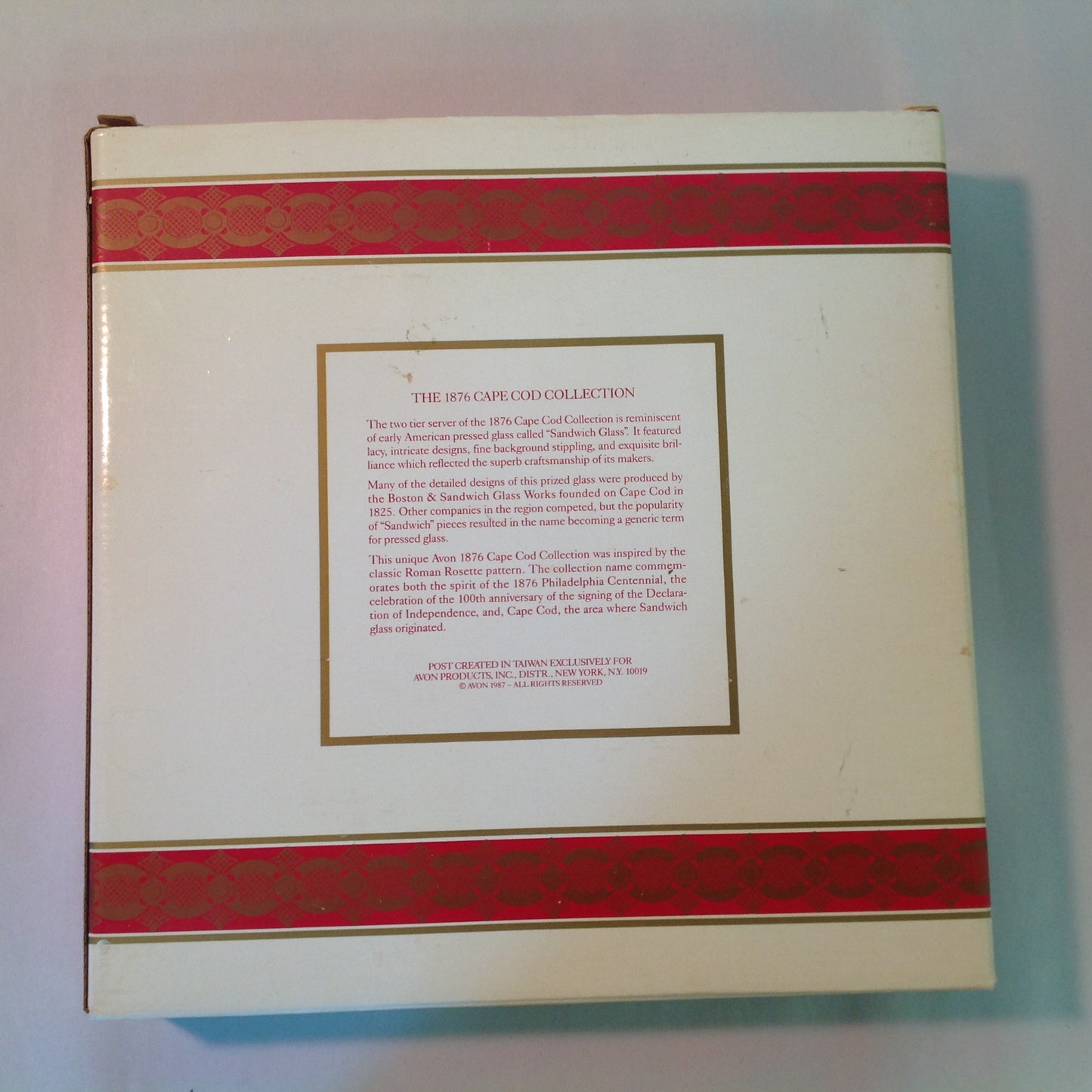 Vintage 1987 Avon 1876 Cape Cod Collection Two-Tier Server Red Sandwich Glass Unused with Original Box