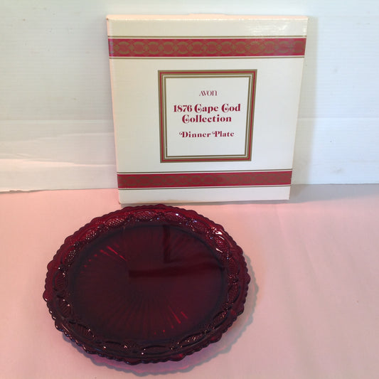 Vintage 1982 Avon 1876 Cape Cod Collection Dinner Plate Red Sandwich Glass Unused with Original Box