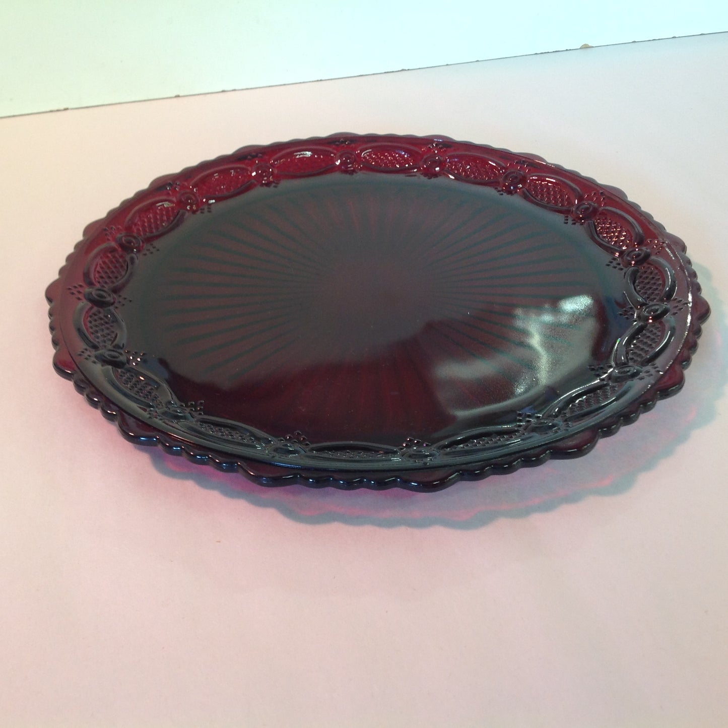 Vintage 1982 Avon 1876 Cape Cod Collection Dinner Plate Red Sandwich Glass Unused with Original Box