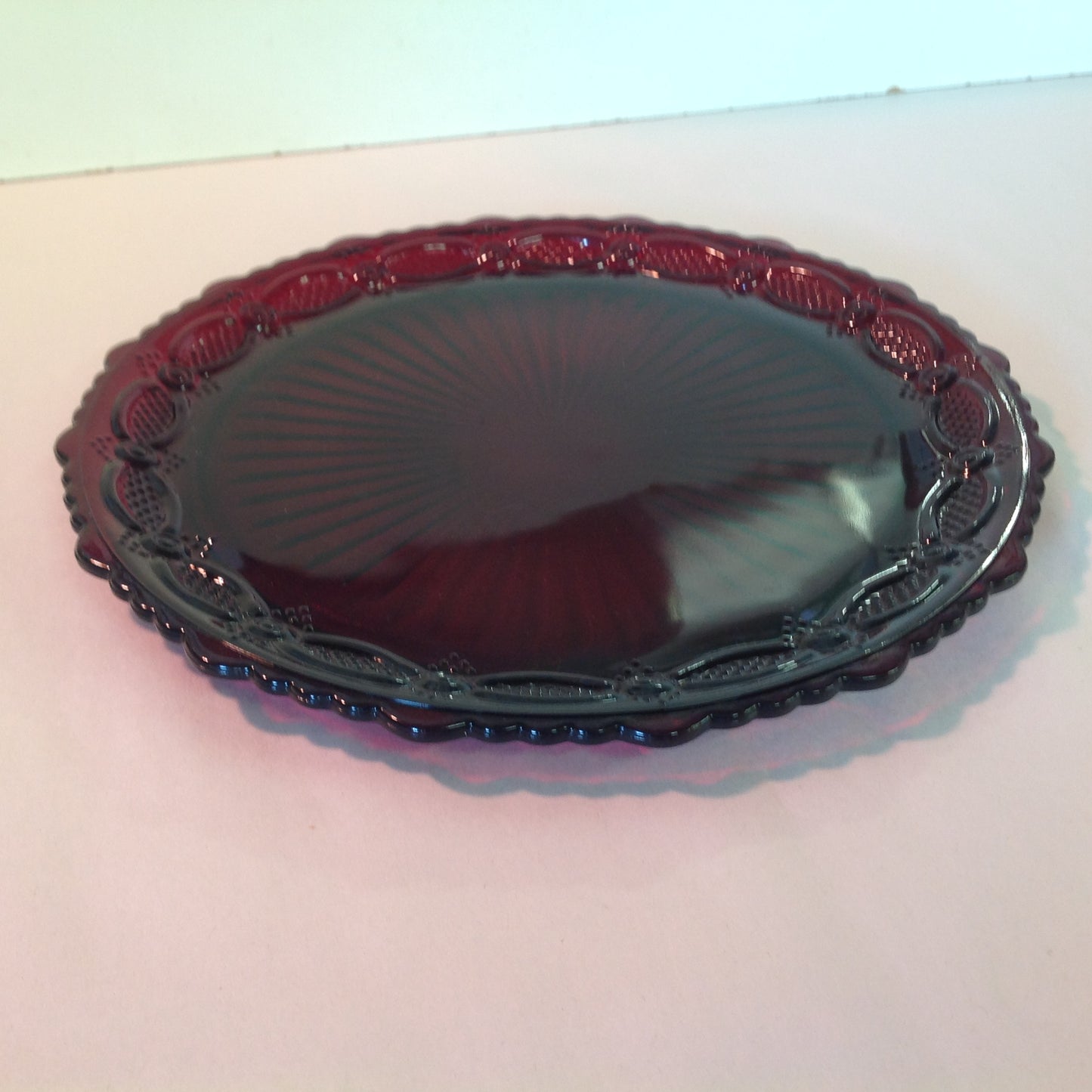 Vintage 1982 Avon 1876 Cape Cod Collection Dinner Plate Red Sandwich Glass Unused with Original Box