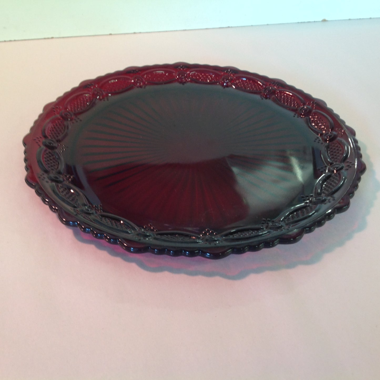 Vintage 1982 Avon 1876 Cape Cod Collection Dinner Plate Red Sandwich Glass Unused with Original Box