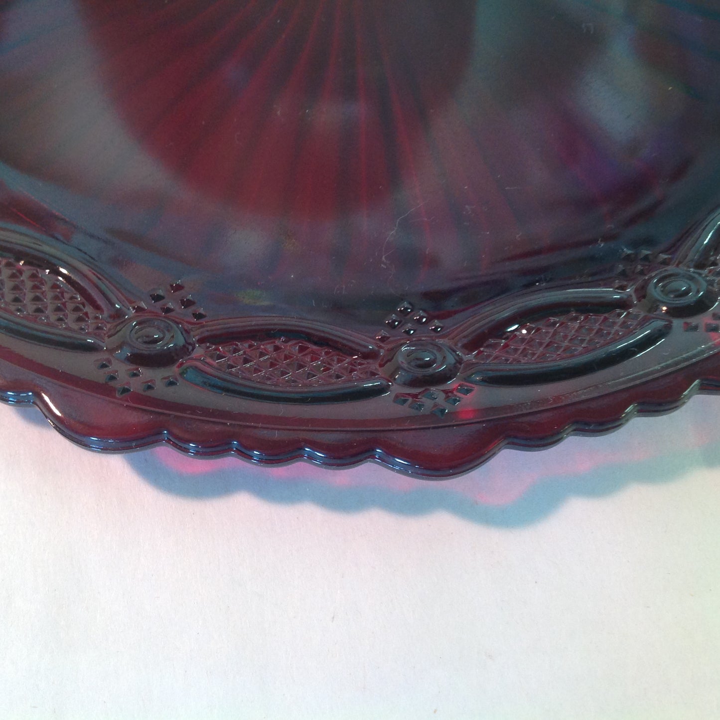 Vintage 1982 Avon 1876 Cape Cod Collection Dinner Plate Red Sandwich Glass Unused with Original Box