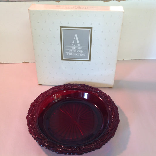 Vintage 1982 Avon 1876 Cape Cod Collection Pie Plate Server Red Sandwich Glass Unused with Original Box