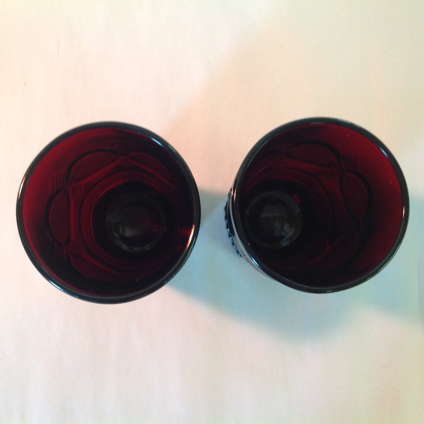 Vintage 1990 Avon 1876 Cape Cod Collection Tall Beverage Glass Set Pair Red Sandwich Glass Unused with Original Box