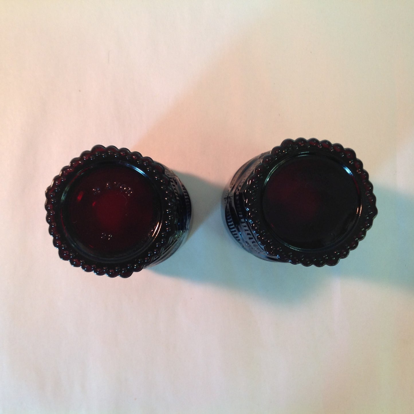Vintage 1990 Avon 1876 Cape Cod Collection Tall Beverage Glass Set Pair Red Sandwich Glass Unused with Original Box