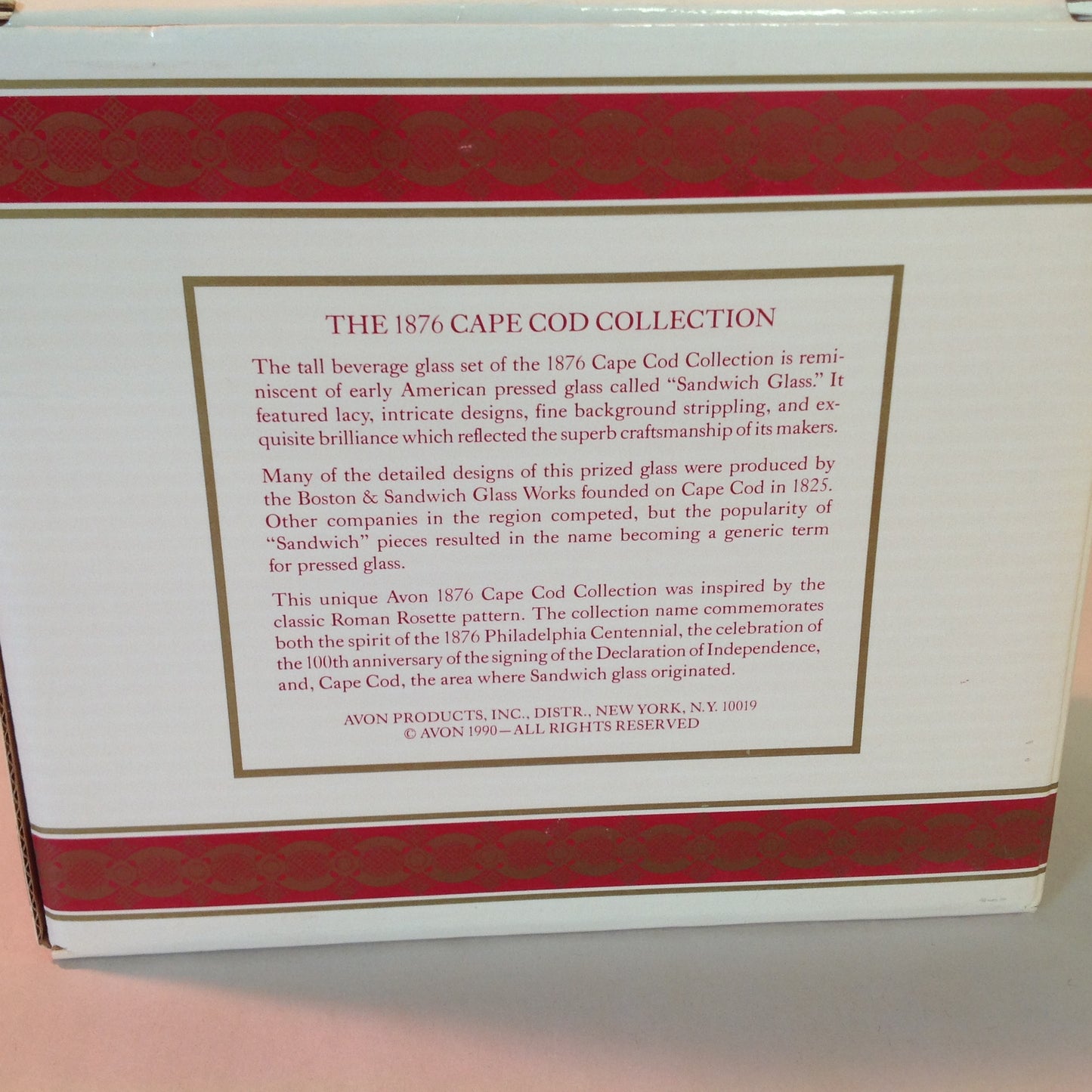 Vintage 1990 Avon 1876 Cape Cod Collection Tall Beverage Glass Set Pair Red Sandwich Glass Unused with Original Box