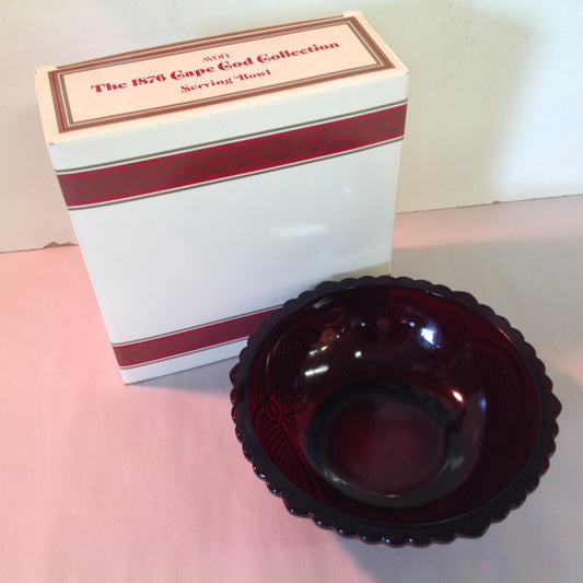Vintage 1986 Avon 1876 Cape Cod Collection Serving Bowl Red Sandwich Glass Unused with Original Box