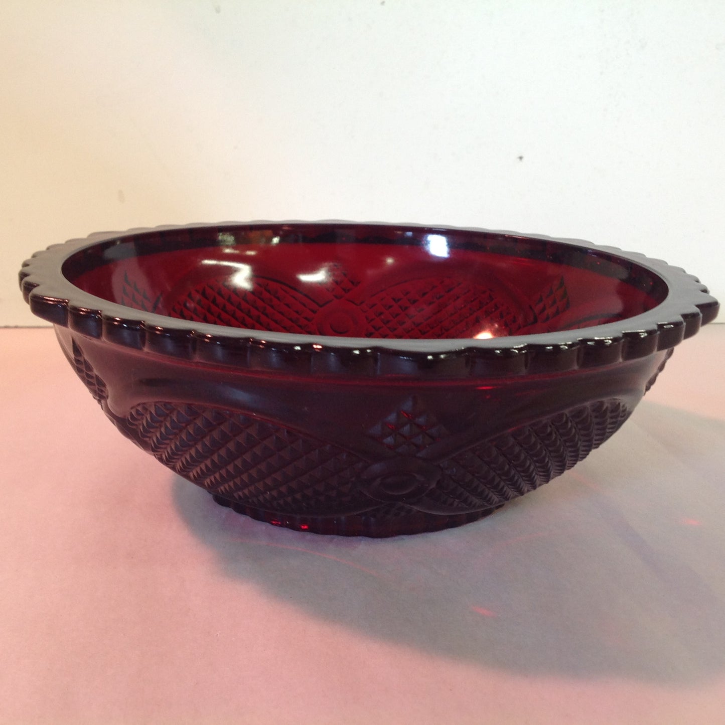 Vintage 1986 Avon 1876 Cape Cod Collection Serving Bowl Red Sandwich Glass Unused with Original Box