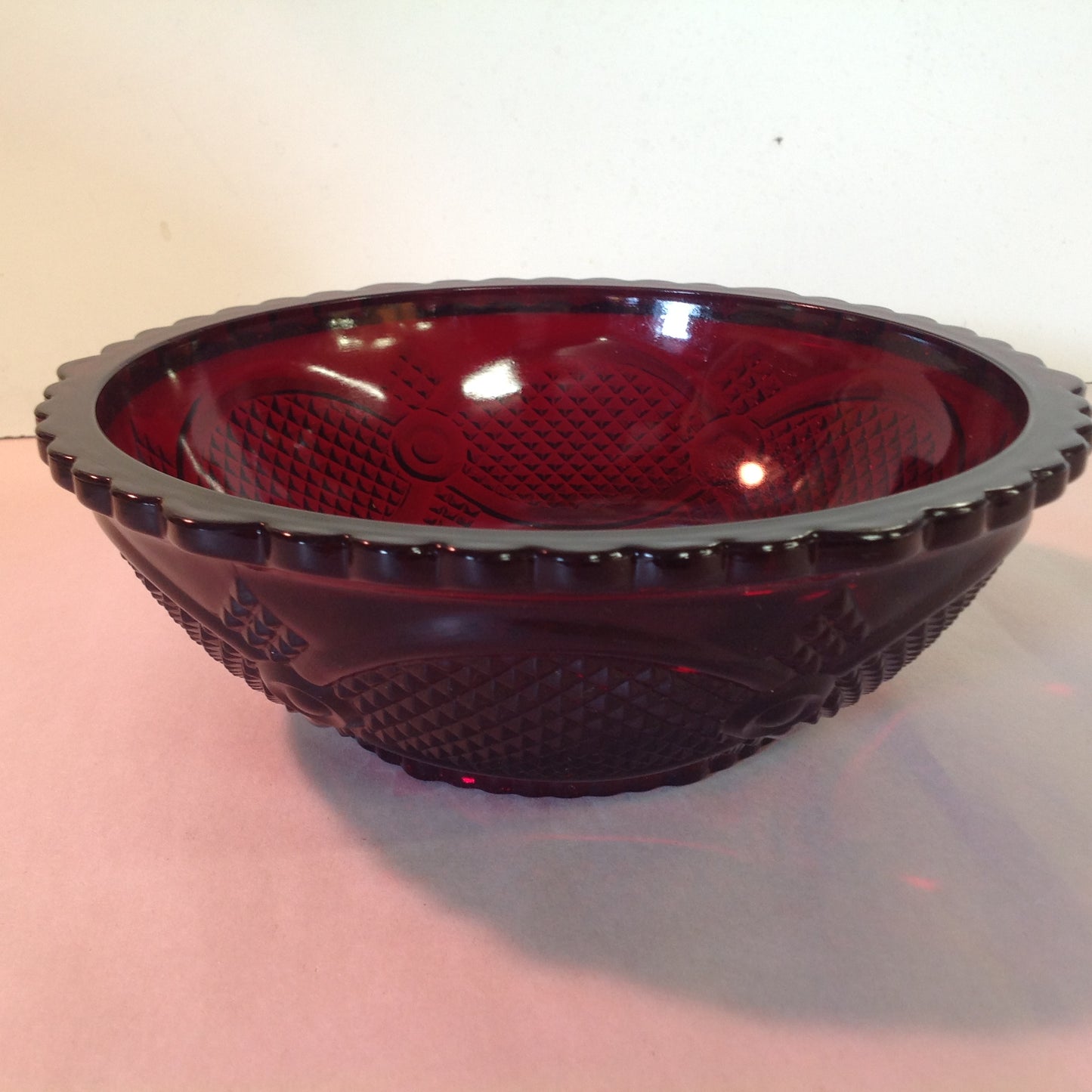Vintage 1986 Avon 1876 Cape Cod Collection Serving Bowl Red Sandwich Glass Unused with Original Box