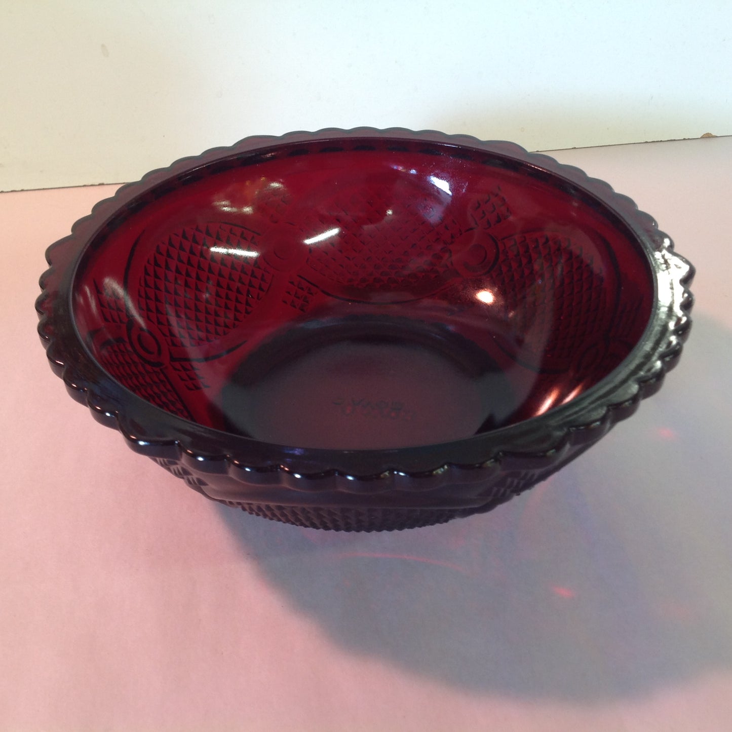 Vintage 1986 Avon 1876 Cape Cod Collection Serving Bowl Red Sandwich Glass Unused with Original Box