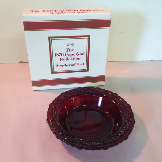 Vintage 1991 Avon 1876 Cape Cod Collection Soup/Cereal Bowl Red Sandwich Glass Unused with Original Box