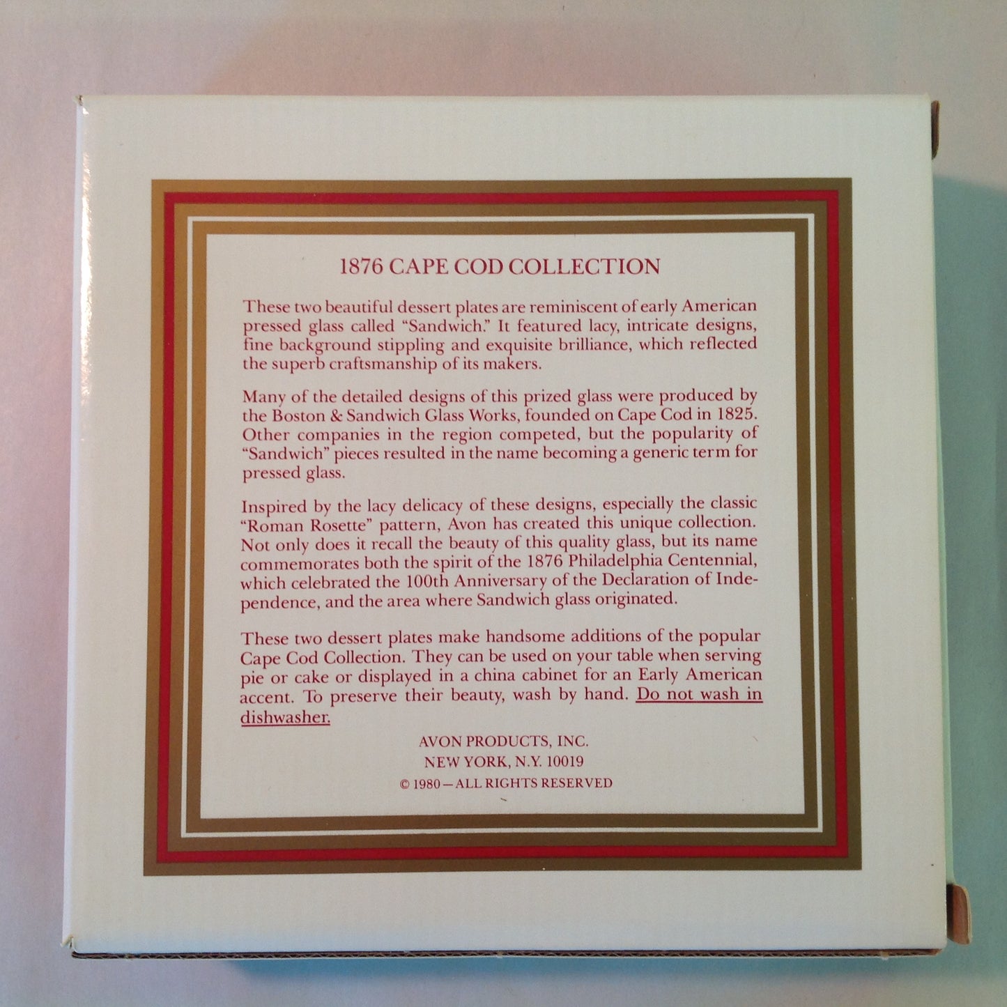 Vintage 1980 Avon 1876 Cape Cod Collection Dessert Plates Pair Red Sandwich Glass Unused with Original Box