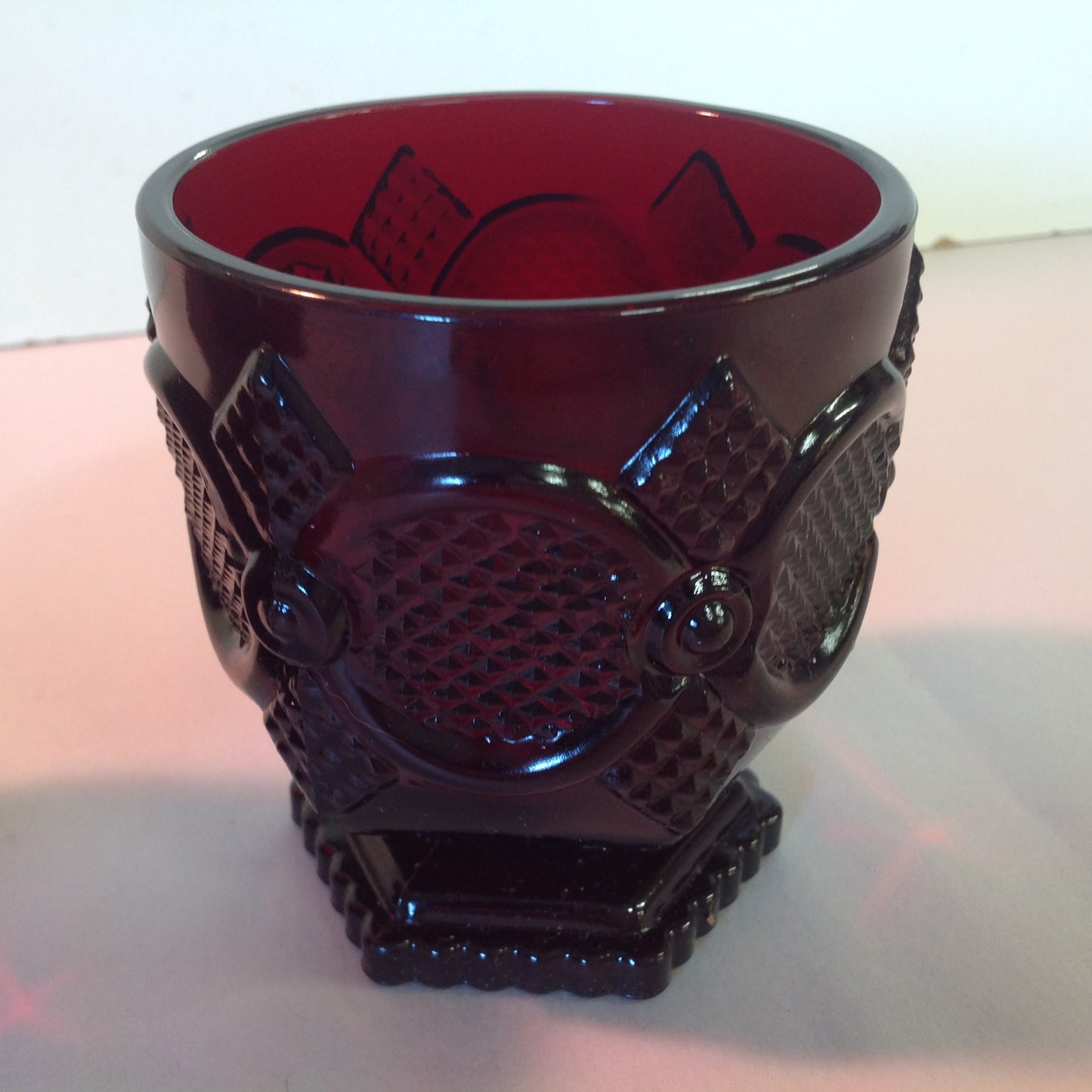 Vintage 1988 Avon 1876 Cape Cod Collection Footed Glass Set Pair Red Sandwich Glass Unused with Original Box