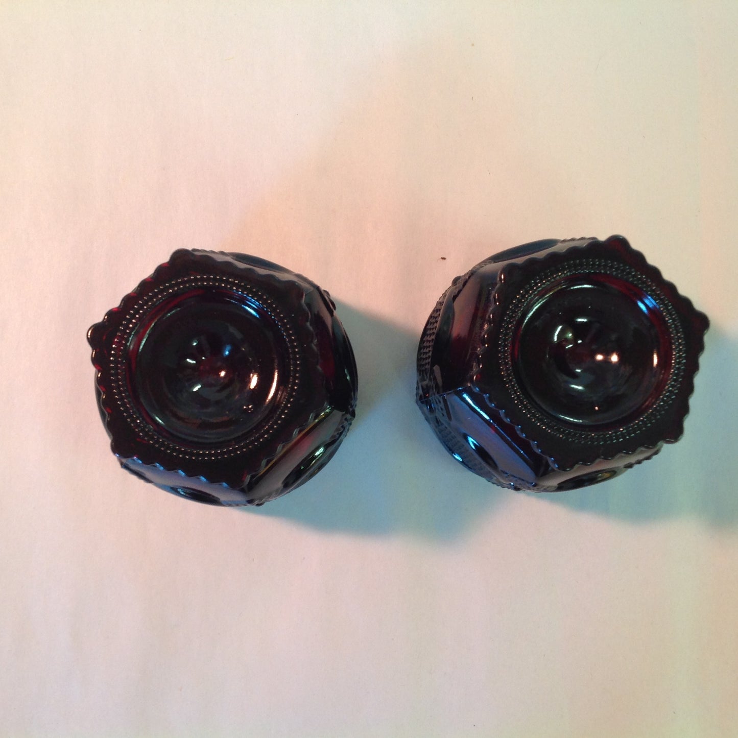 Vintage 1988 Avon 1876 Cape Cod Collection Footed Glass Set Pair Red Sandwich Glass Unused with Original Box