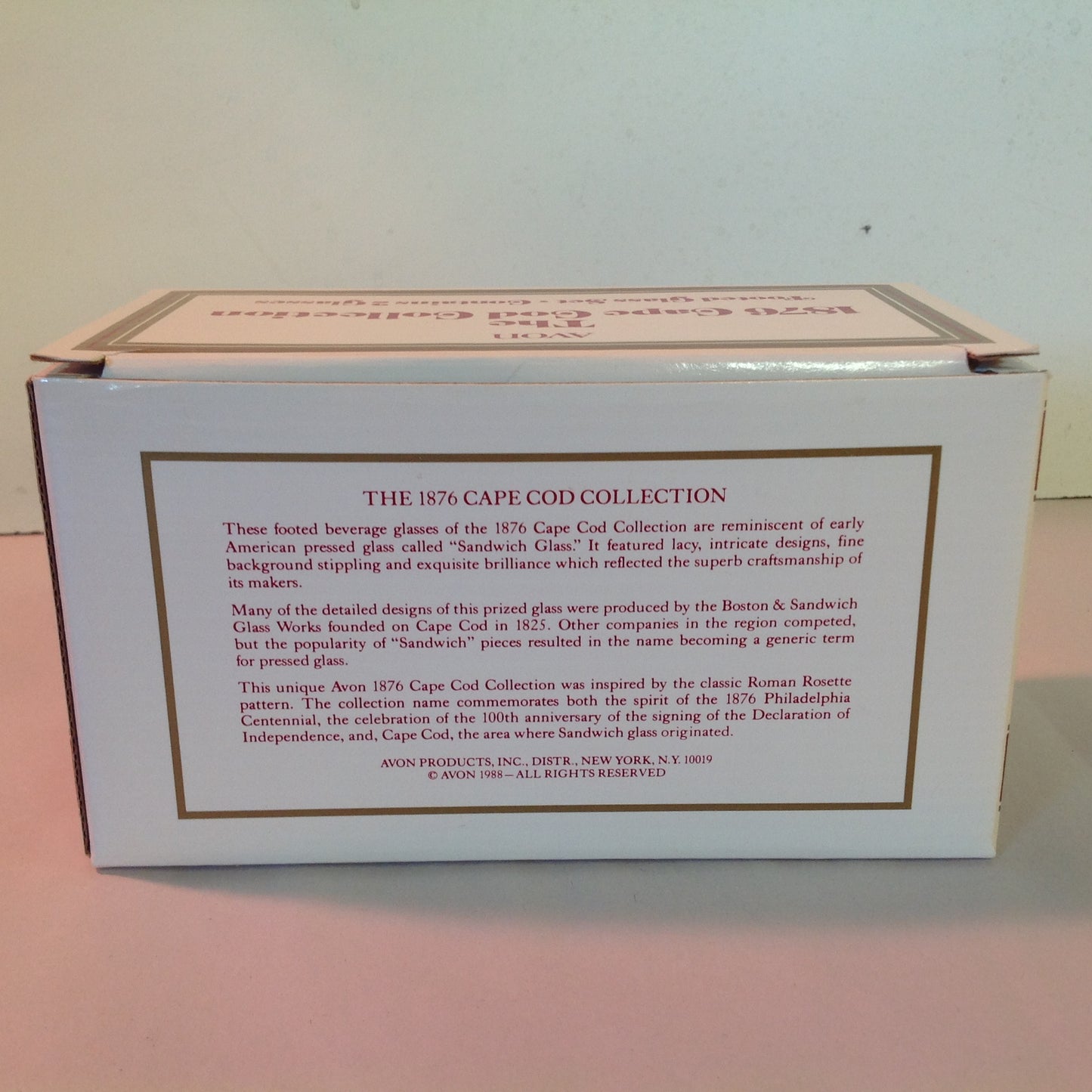Vintage 1988 Avon 1876 Cape Cod Collection Footed Glass Set Pair Red Sandwich Glass Unused with Original Box