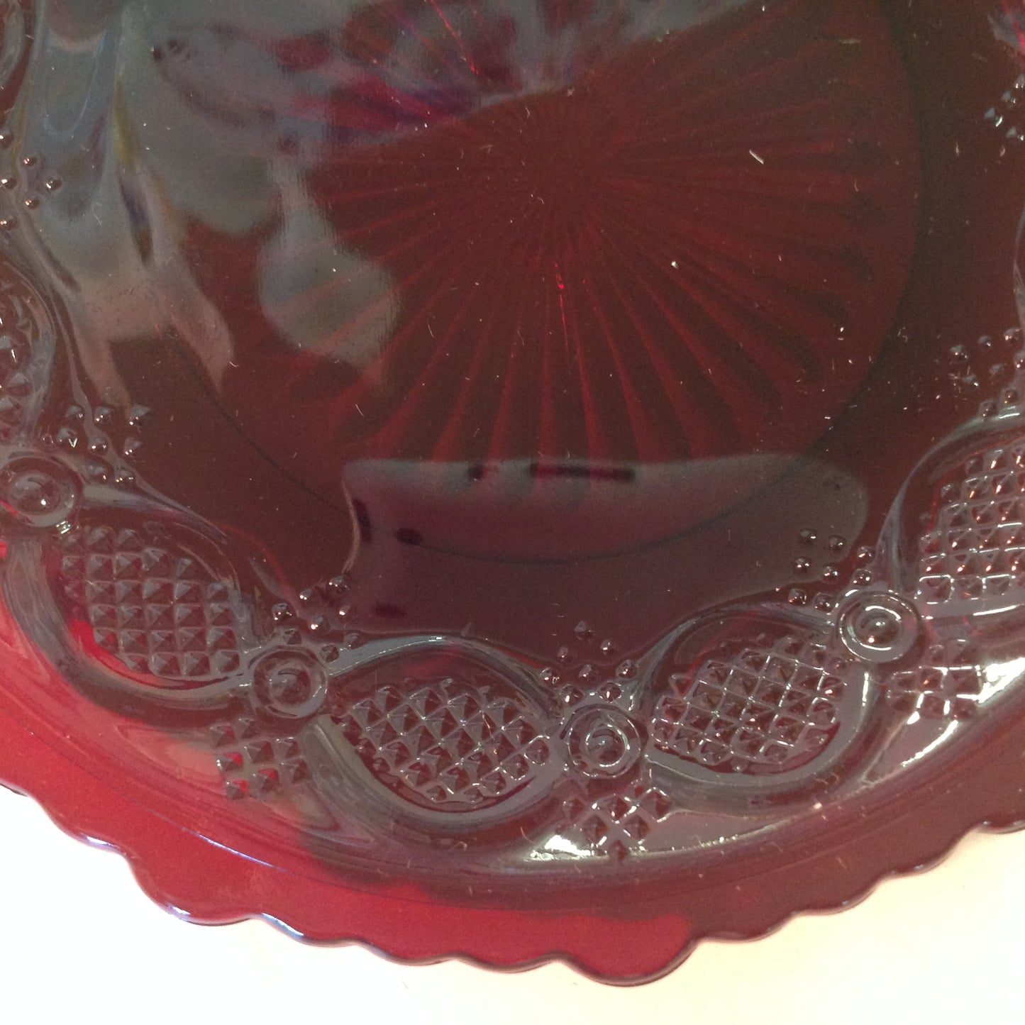 Vintage 1992 Avon 1876 Cape Cod Collection Bread and Butter Dish Set Pair Red Sandwich Glass Unused with Original Box
