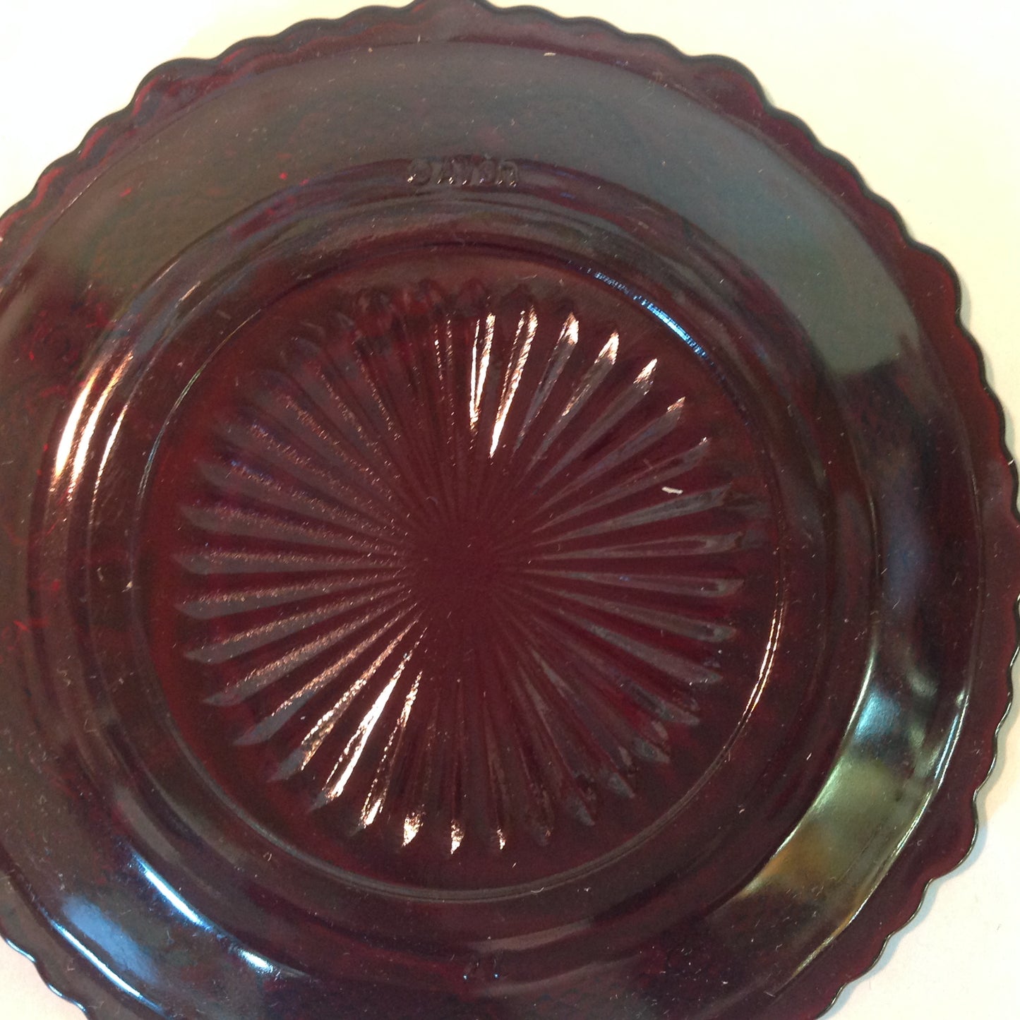 Vintage 1992 Avon 1876 Cape Cod Collection Bread and Butter Dish Set Pair Red Sandwich Glass Unused with Original Box