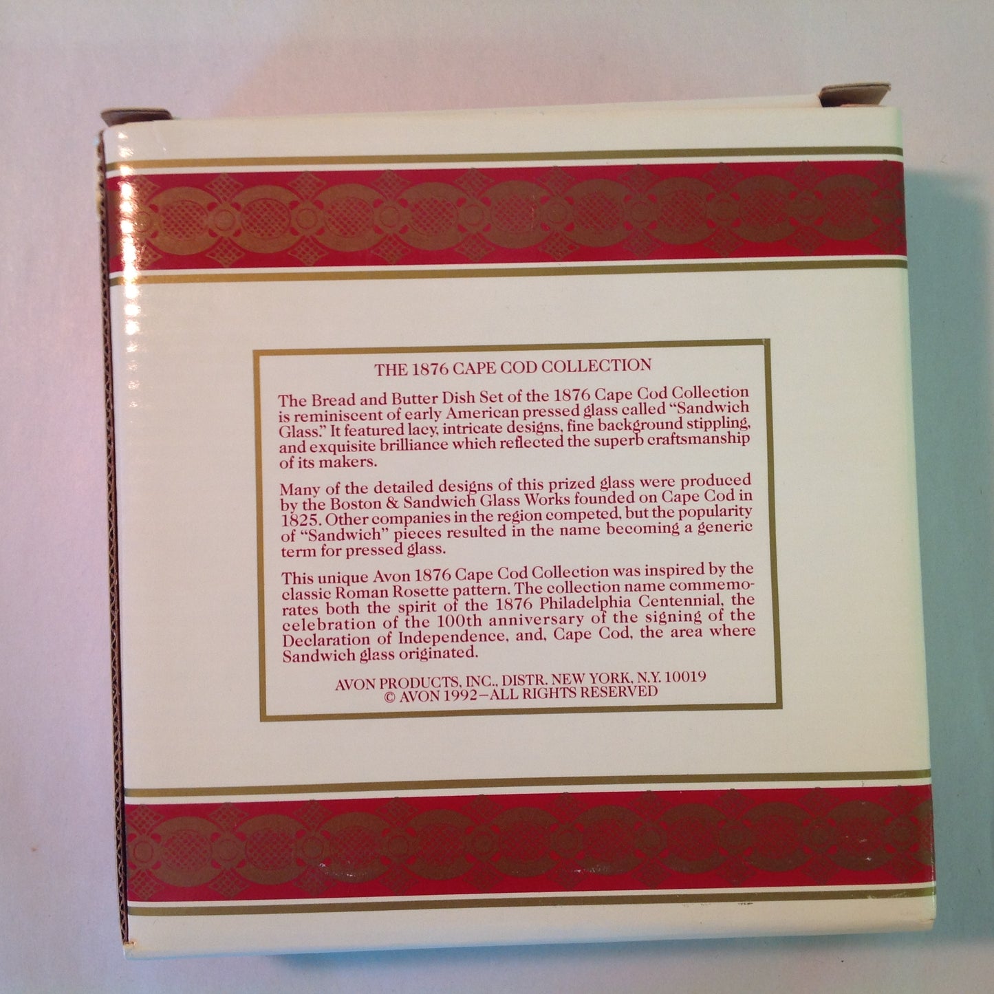 Vintage 1992 Avon 1876 Cape Cod Collection Bread and Butter Dish Set Pair Red Sandwich Glass Unused with Original Box