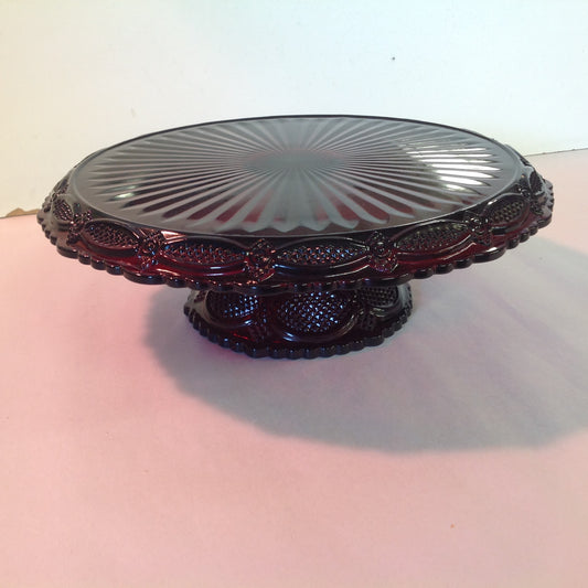 Vintage 1991 Avon 1876 Cape Cod Collection Pedestal Cake Plate Red Sandwich Glass Unused with Box