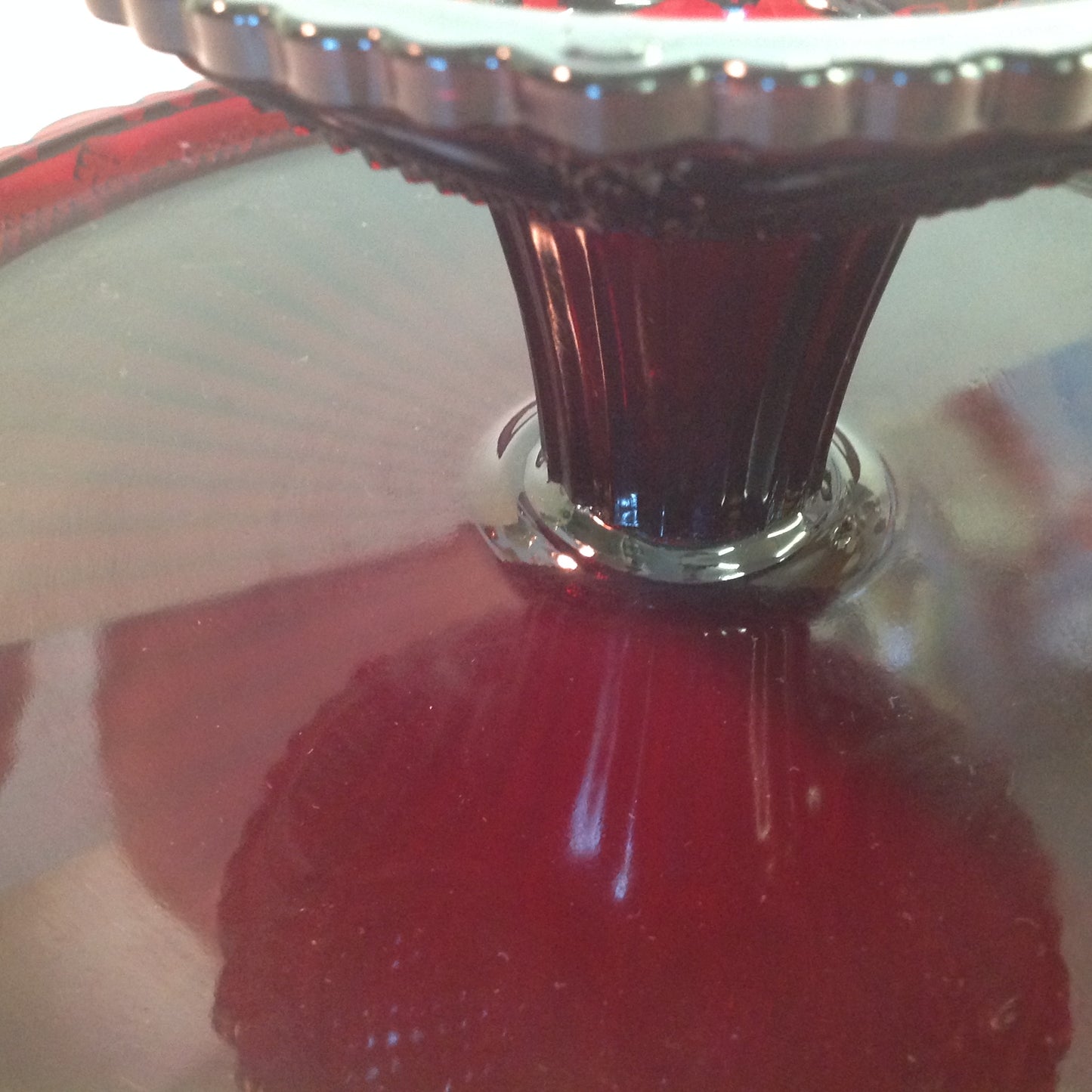 Vintage 1991 Avon 1876 Cape Cod Collection Pedestal Cake Plate Red Sandwich Glass Unused with Box