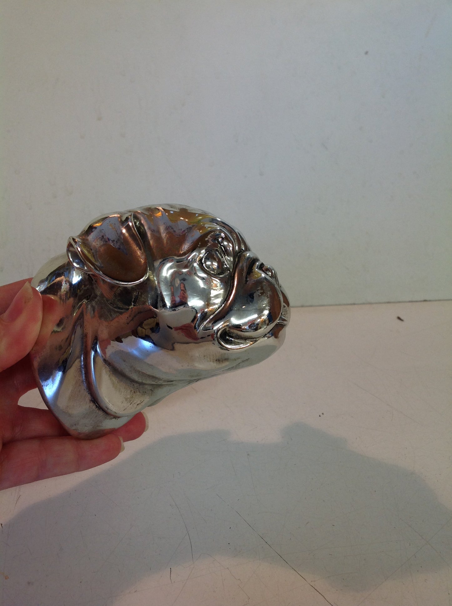 Vintage Chromed Pug Head Wall Hanger