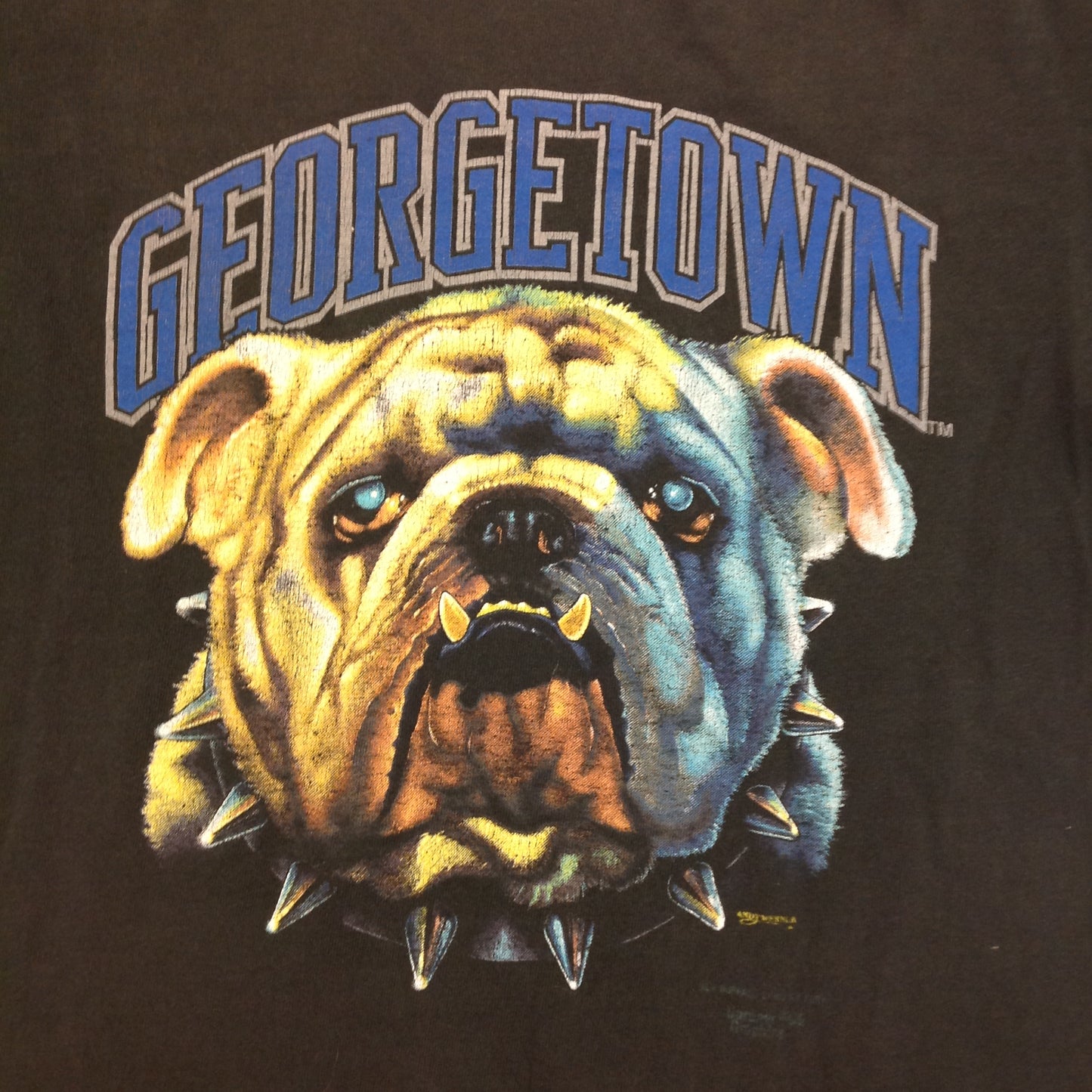 Vintage 1990's Georgetown University Black T-Shirt Large Fruit of the Loom FoTL Bulldog Graphics