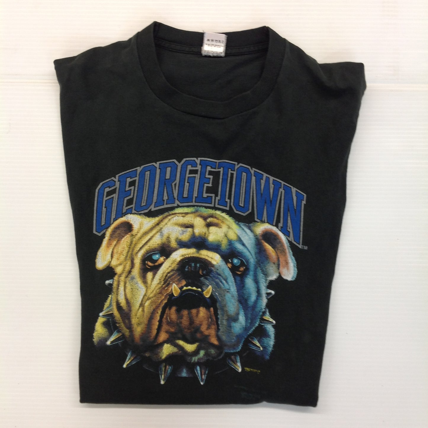 Vintage 1990's Georgetown University Black T-Shirt Large Fruit of the Loom FoTL Bulldog Graphics