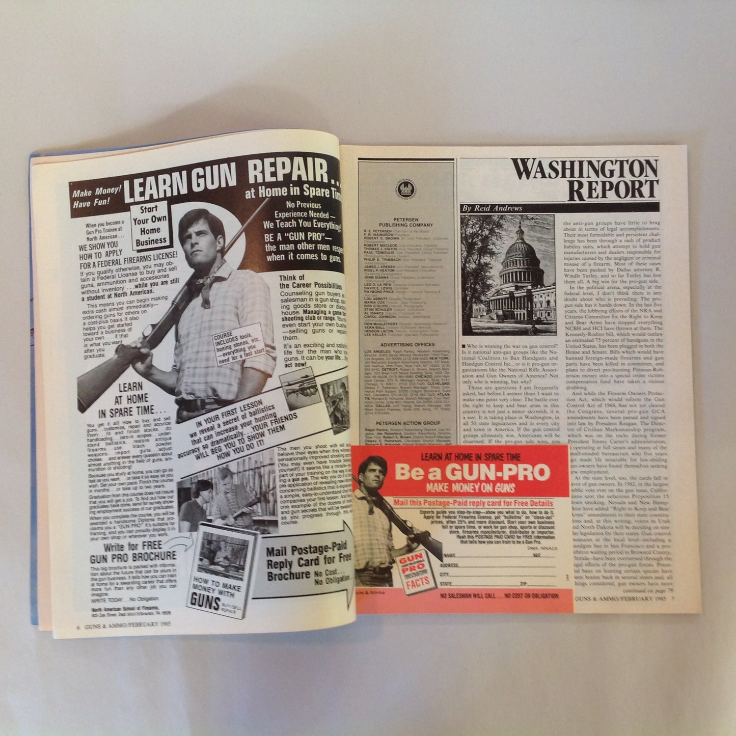 Vintage Feb 1985 Guns & Ammo Magazine .41 Magnums 20 gauge 9mm LAHTI