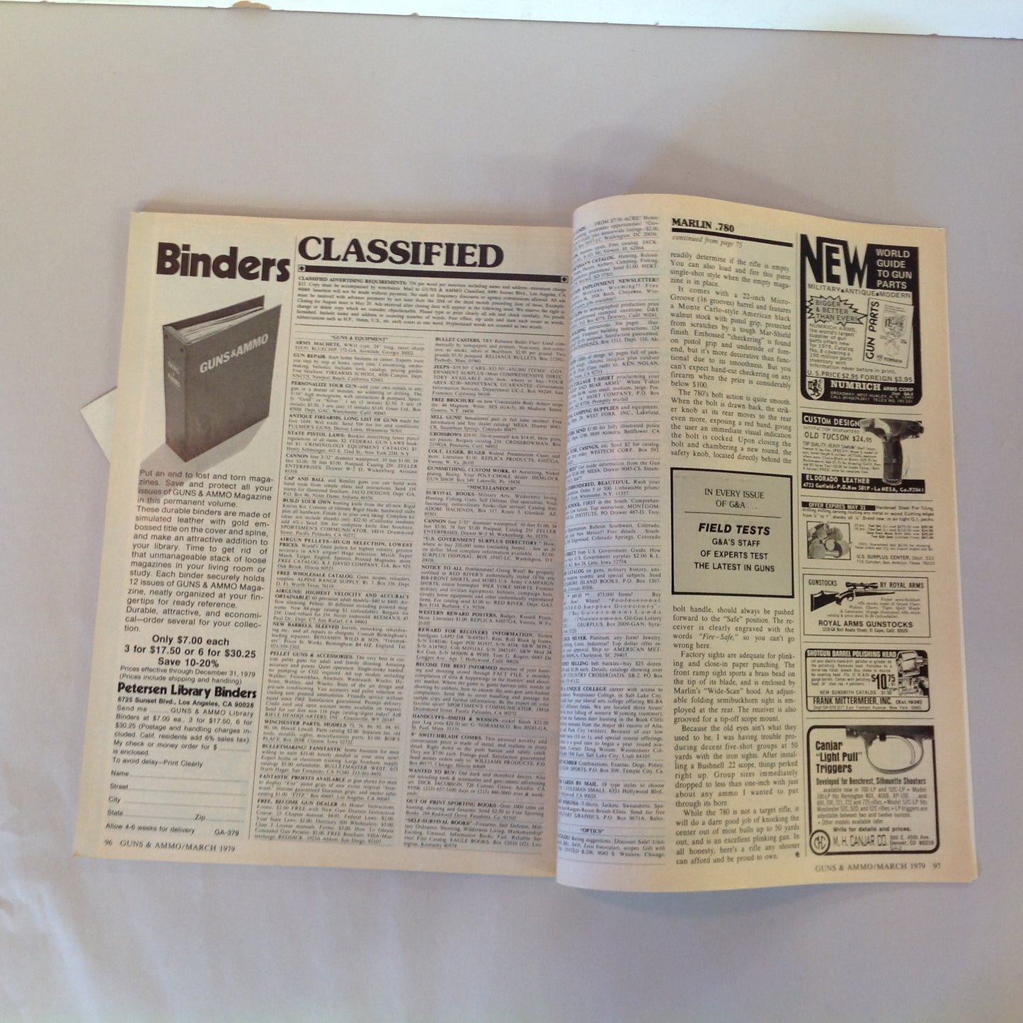 Vintage Mar 1979 Guns & Ammo Magazine The Bobcat Pistol Silhouette Mossberg .22 Auto