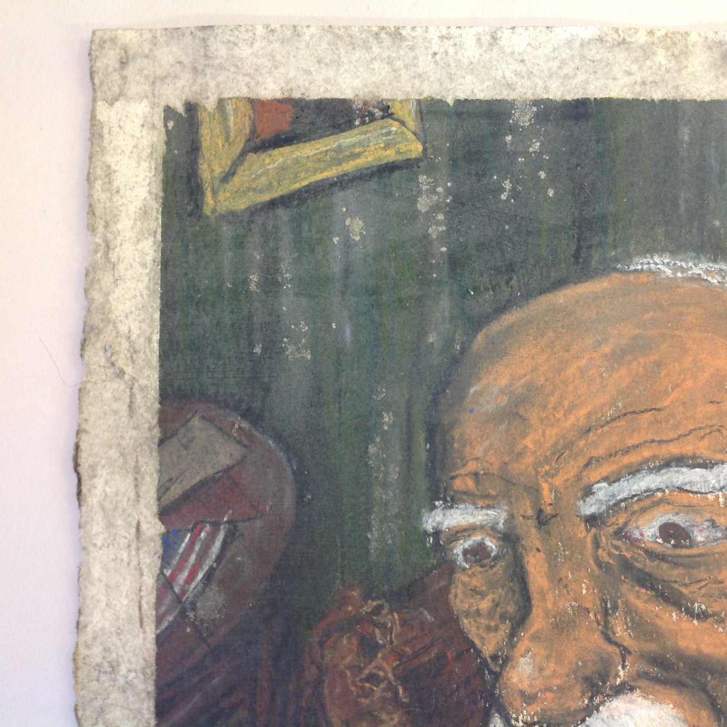 Vintage 1991 Folk Art Surruralism Pastel Drawing on Paper "Portrait of the Artist as an Old Man (in The Waiting Room)"" Retlaw