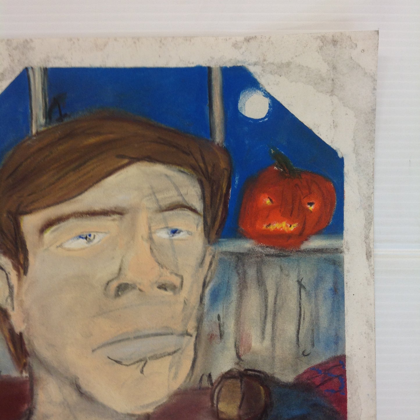 Vintage 1992 Folk Art Surruralism Pastel Drawing on Paper "AllHollow" Retlaw