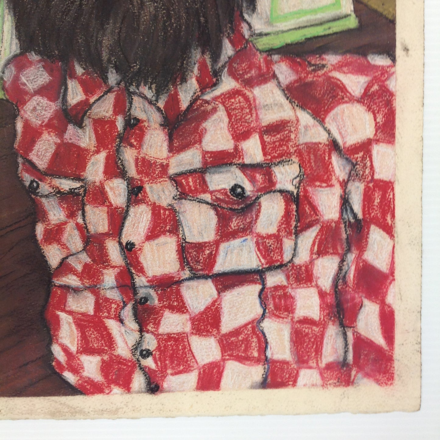 Vintage 1992 Folk Art Surruralism Pastel Drawing on Paper "Kitchenwolf" Retlaw