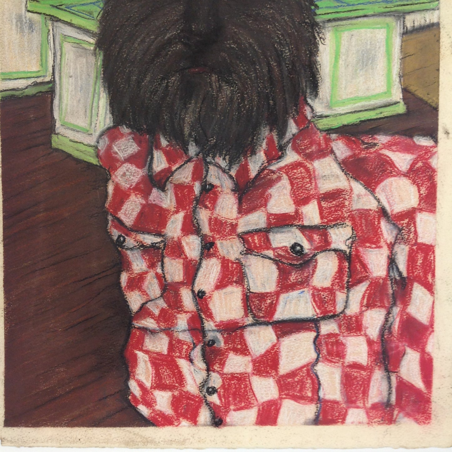 Vintage 1992 Folk Art Surruralism Pastel Drawing on Paper "Kitchenwolf" Retlaw