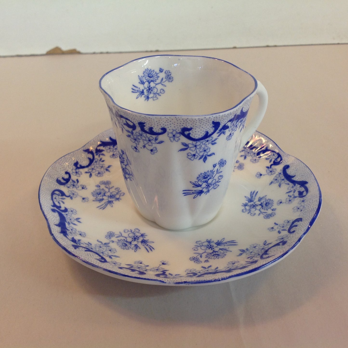 Antique Shelley Heavenly Blue 4 Piece Tea Set Cup Saucer Creamer Sugar Bowl