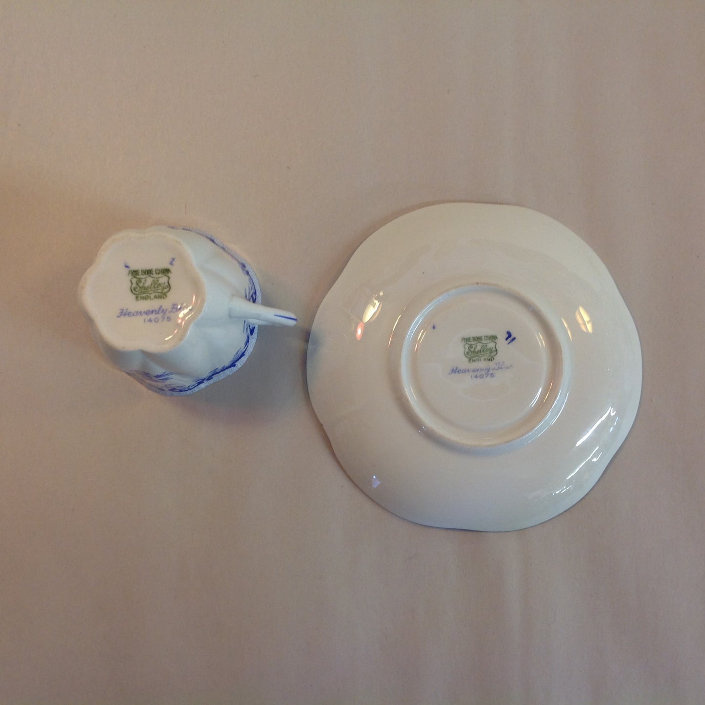 Antique Shelley Heavenly Blue 4 Piece Tea Set Cup Saucer Creamer Sugar Bowl