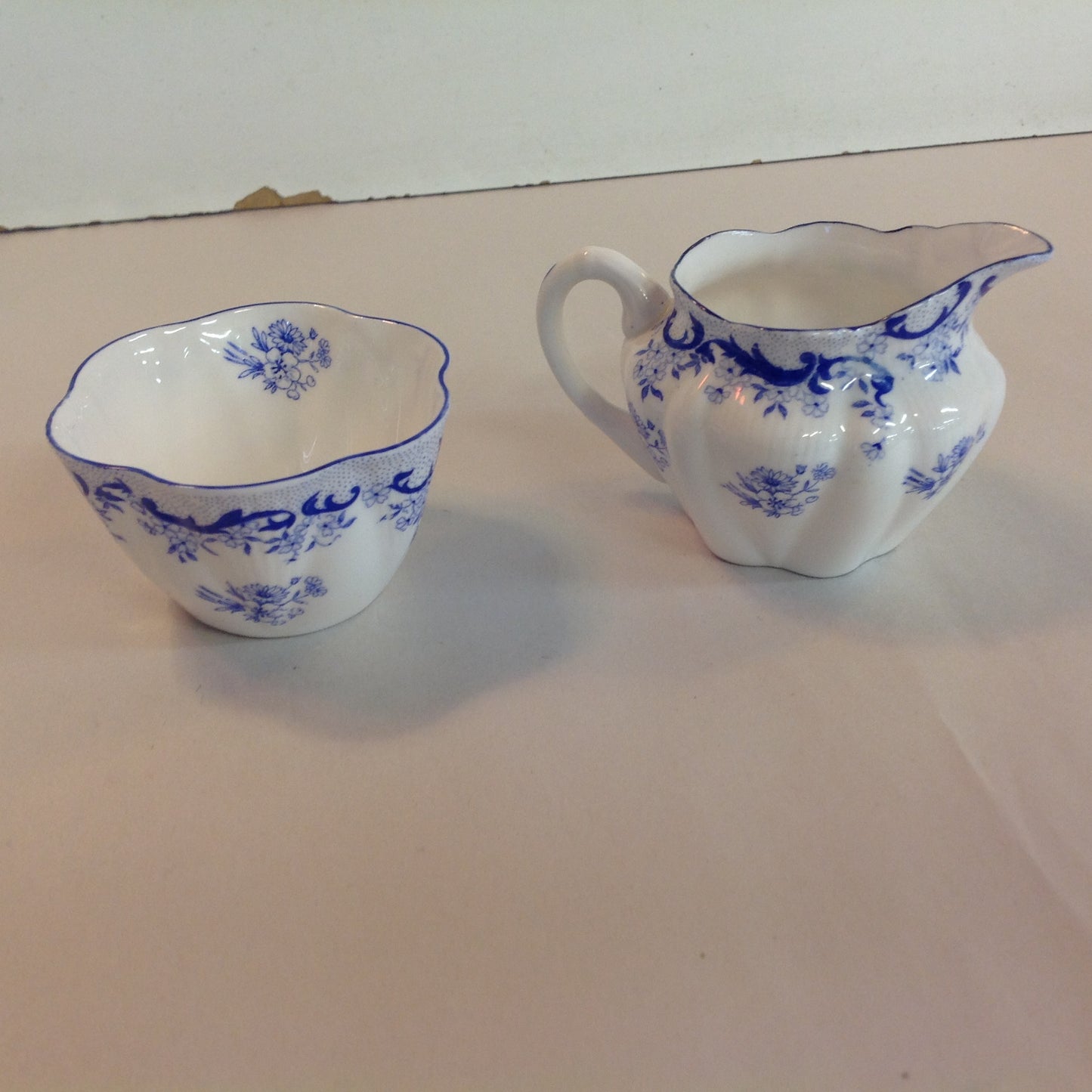 Antique Shelley Heavenly Blue 4 Piece Tea Set Cup Saucer Creamer Sugar Bowl