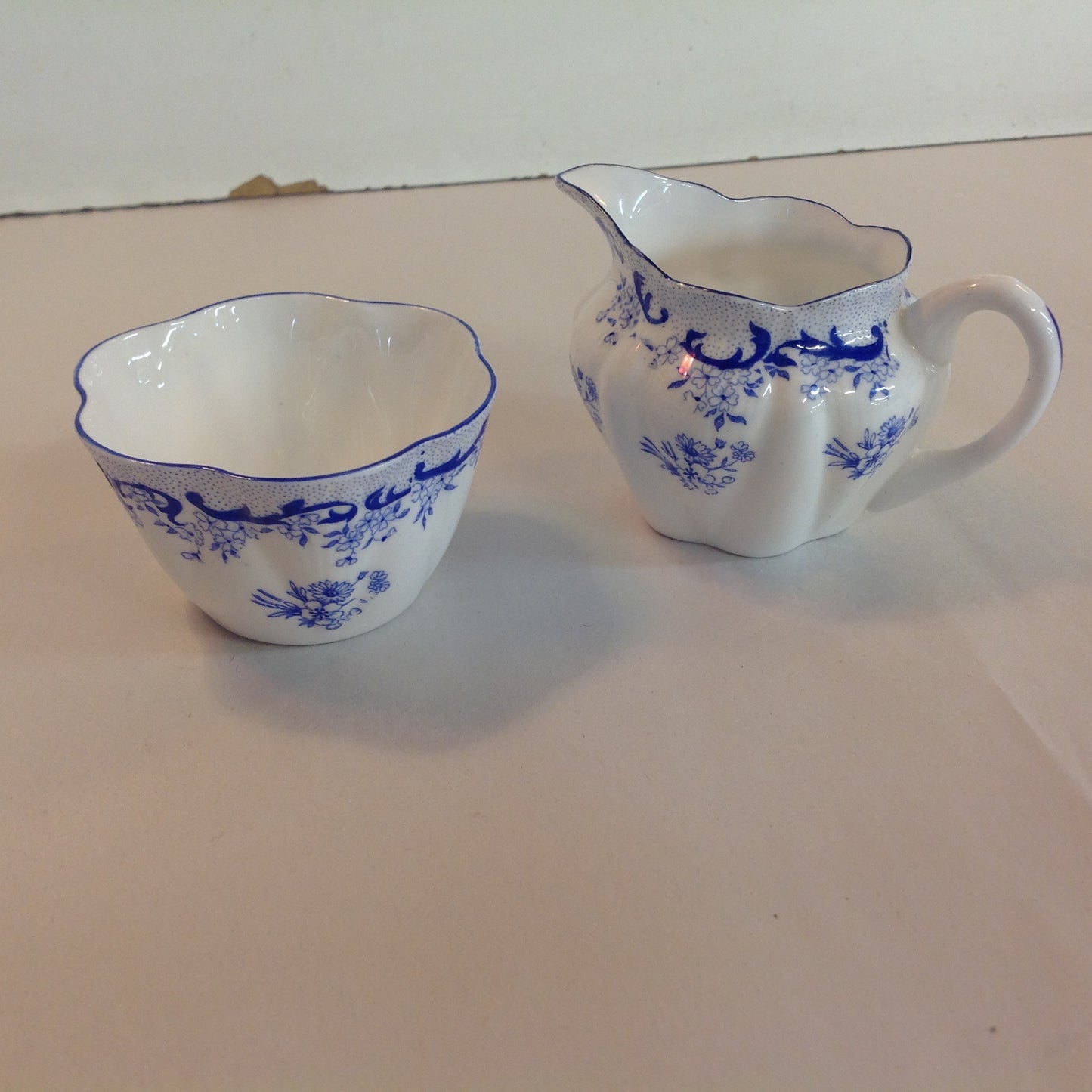 Antique Shelley Heavenly Blue 4 Piece Tea Set Cup Saucer Creamer Sugar Bowl