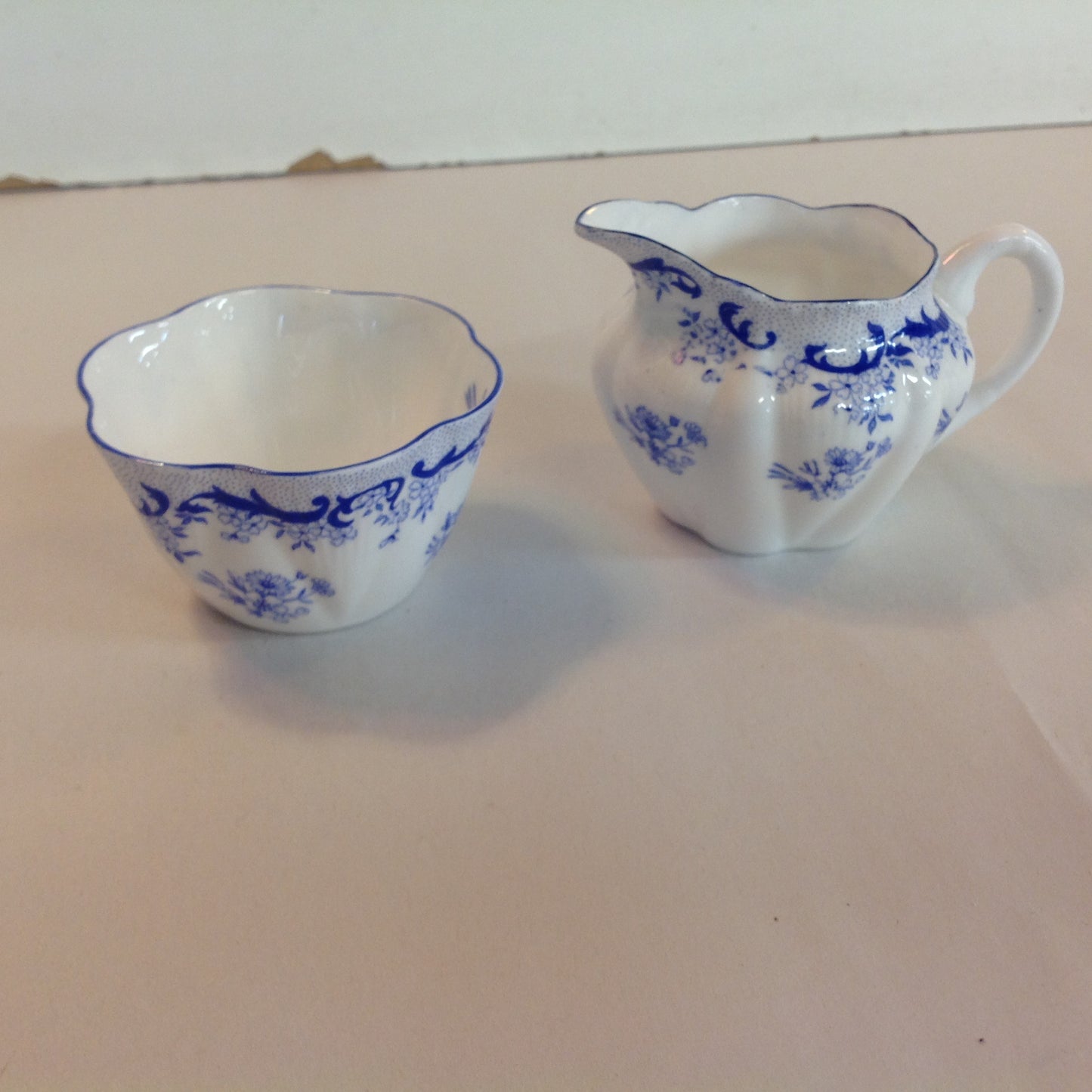 Antique Shelley Heavenly Blue 4 Piece Tea Set Cup Saucer Creamer Sugar Bowl