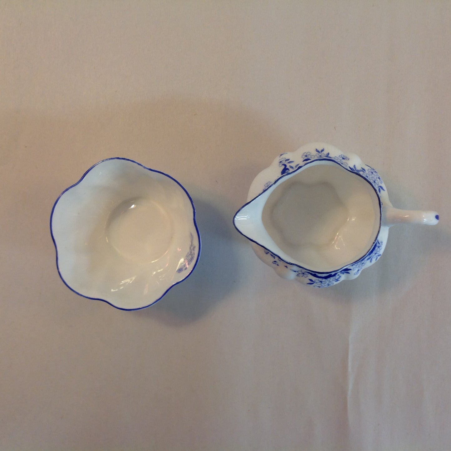 Antique Shelley Heavenly Blue 4 Piece Tea Set Cup Saucer Creamer Sugar Bowl