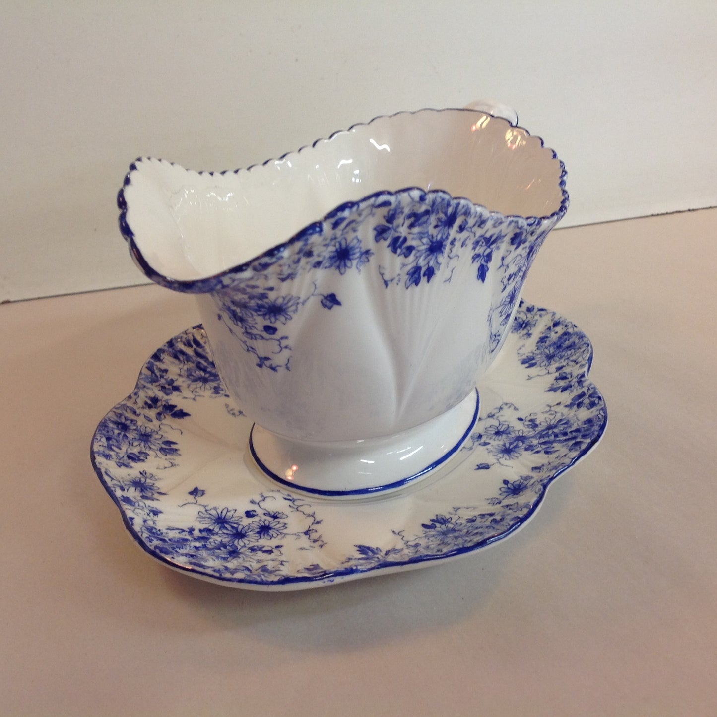 Antique Shelley Dainty Blue 2 Piece Gravy Boat and Platter