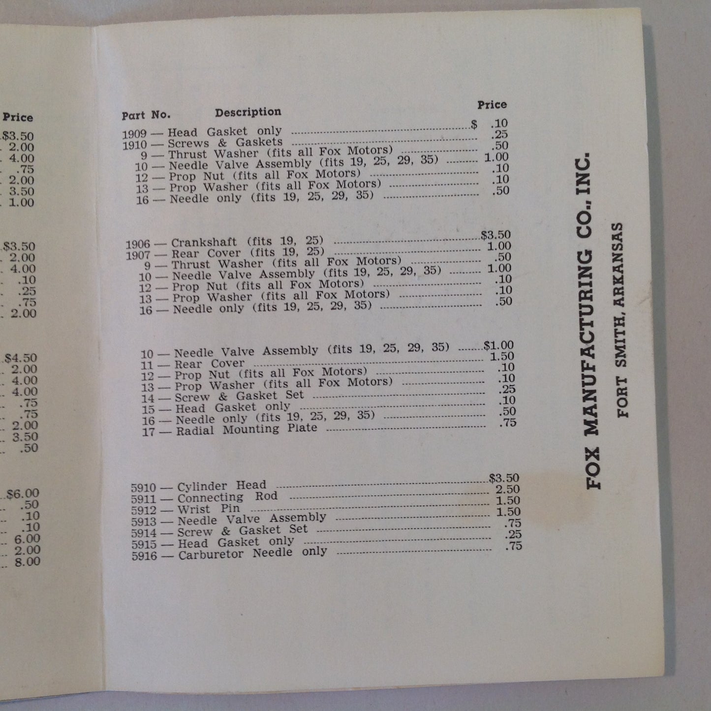 Vintage Fox Mfg Co Instruction Manual FOX 19 25 29 35 59 RC Plane Motor Engine Guide