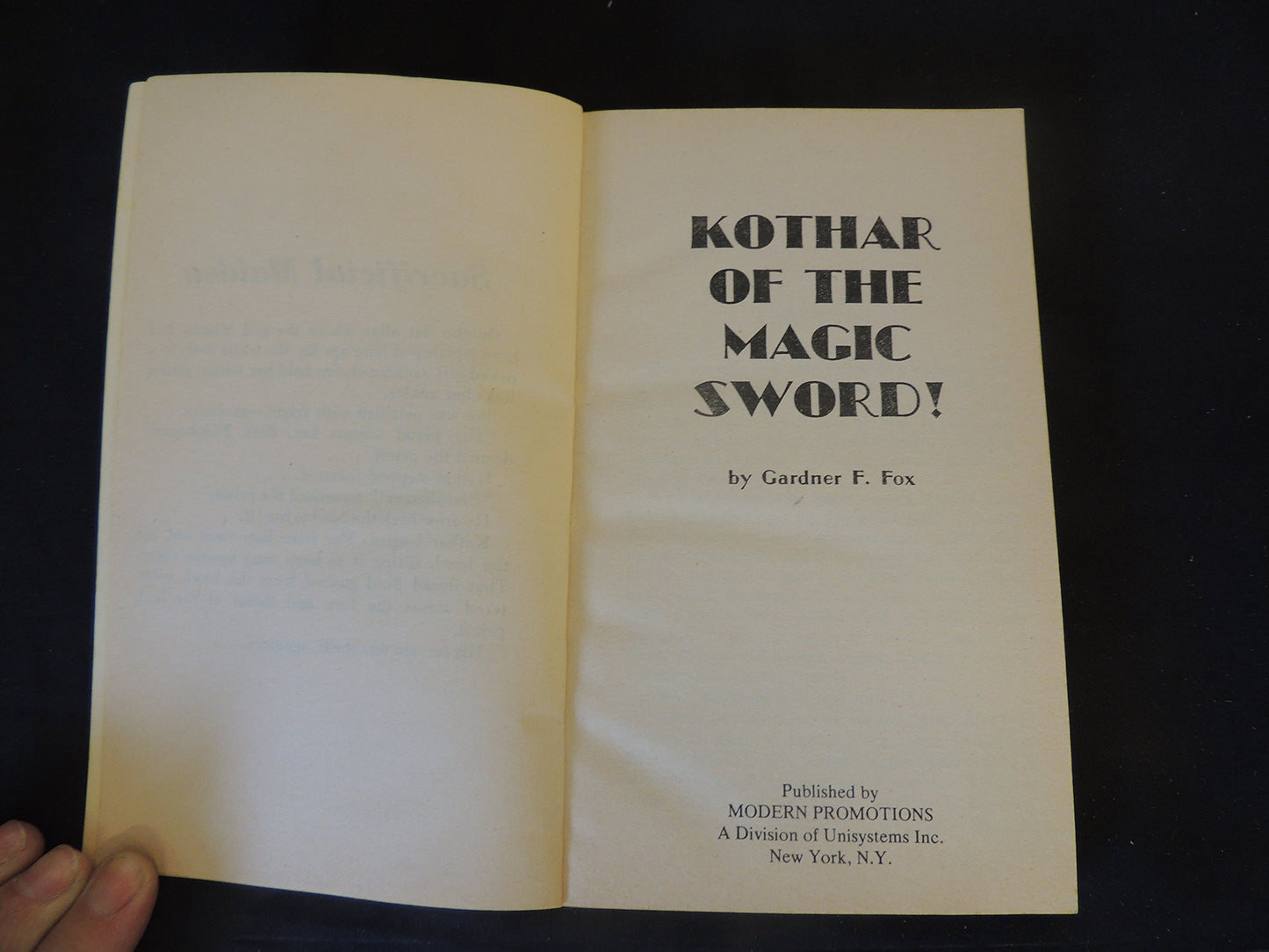 Vintage 1969 Mass Market Paperback Kothar of the Magic Sword Gardner F Fox Unibook