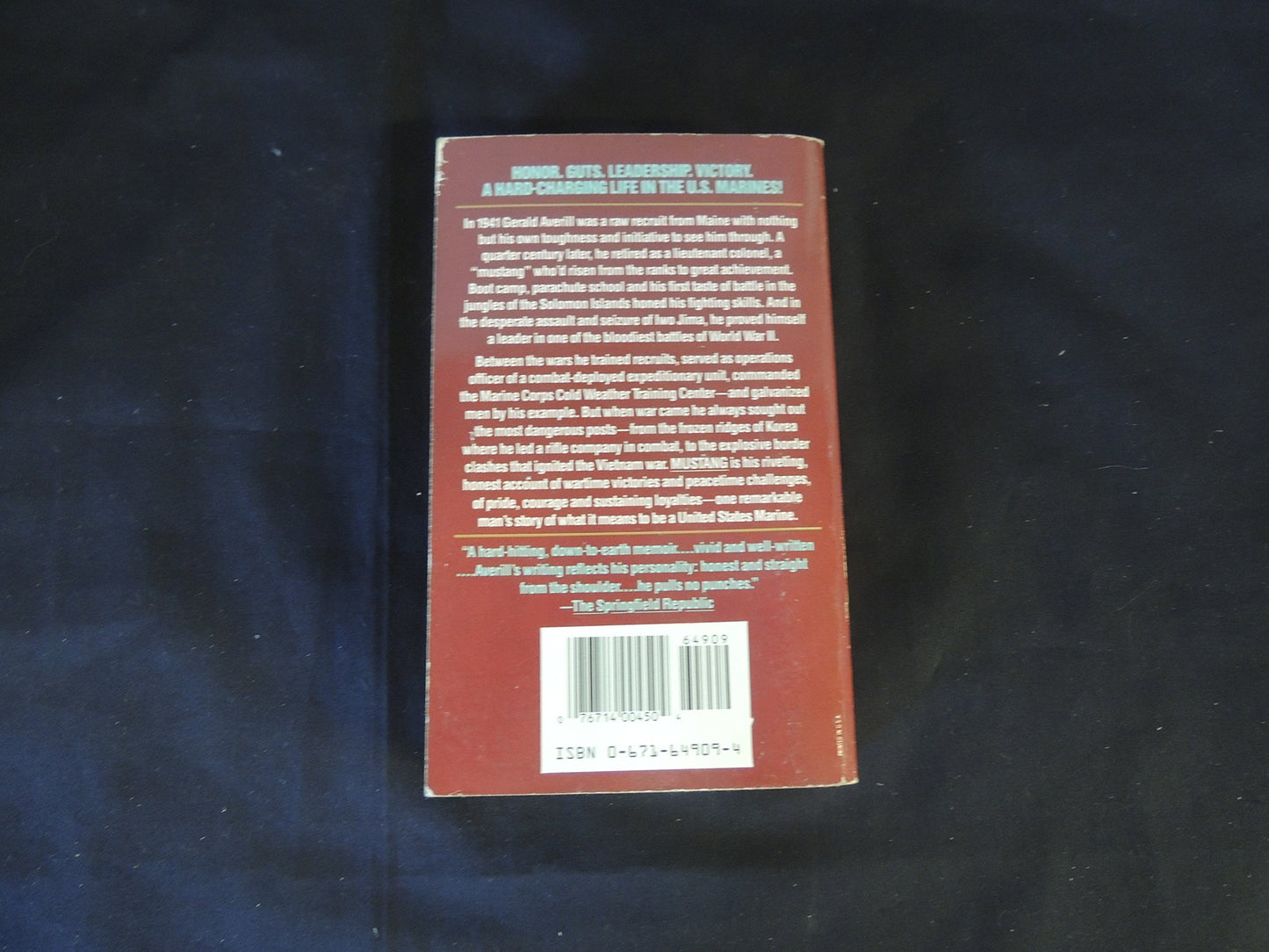 Vintage 1988 Mass Market Paperback Mustang; A Combat Marine Gerald Averill First Ed