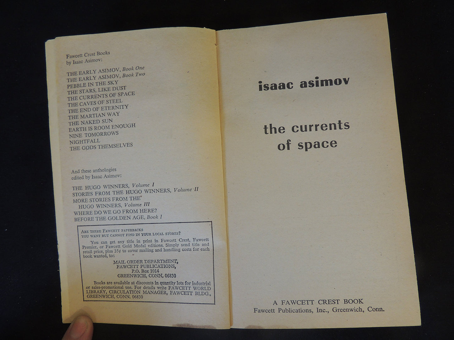 Vintage 1971 Mass Market Paperback The Currents of Space Isaac Asimov Fawcett Crest