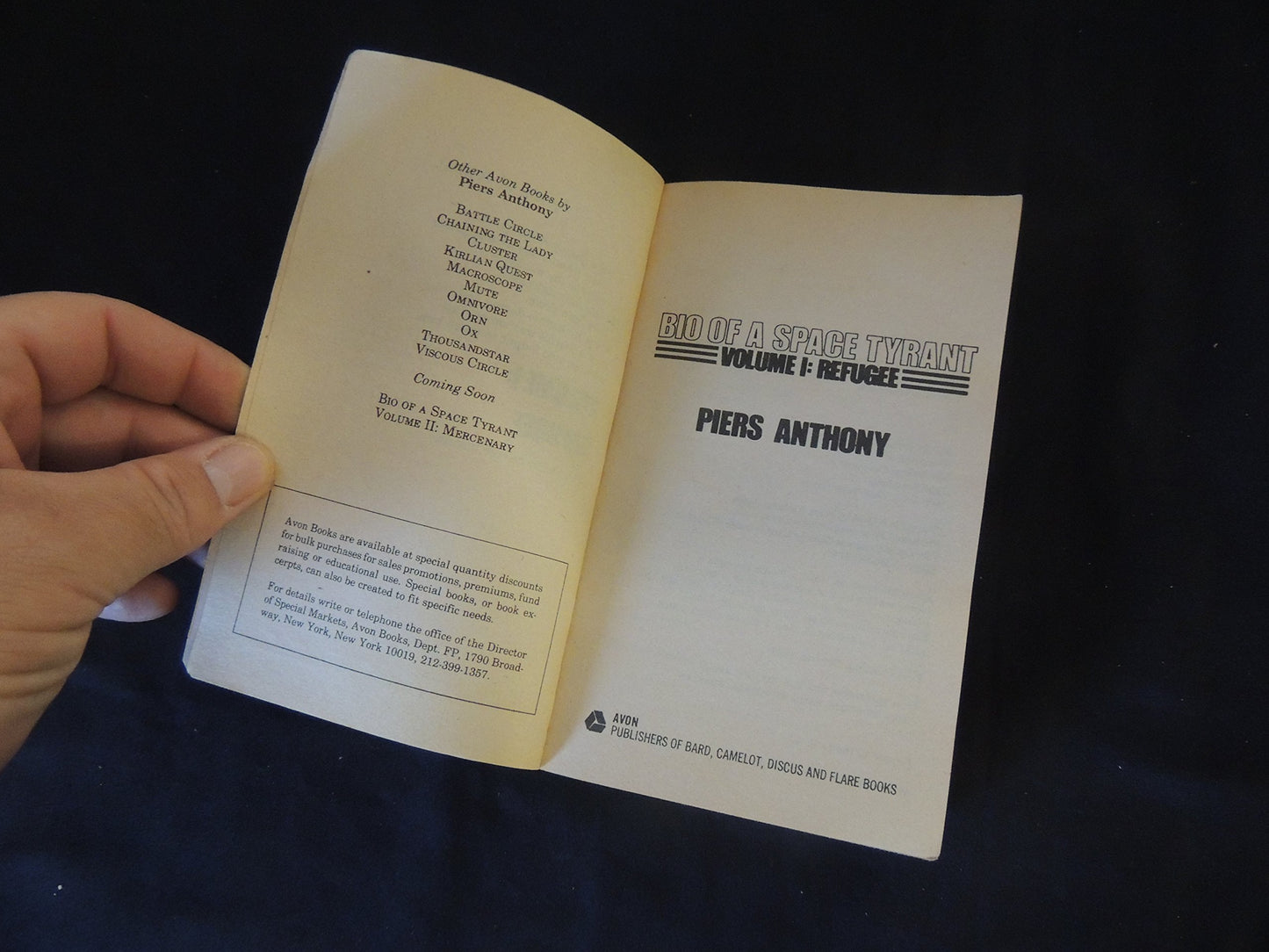 Vintage 1983 Mass Market Paperback Bid Of A Space Tyrant Vol 1: Refugee Piers Anthony Avon Books First Printing