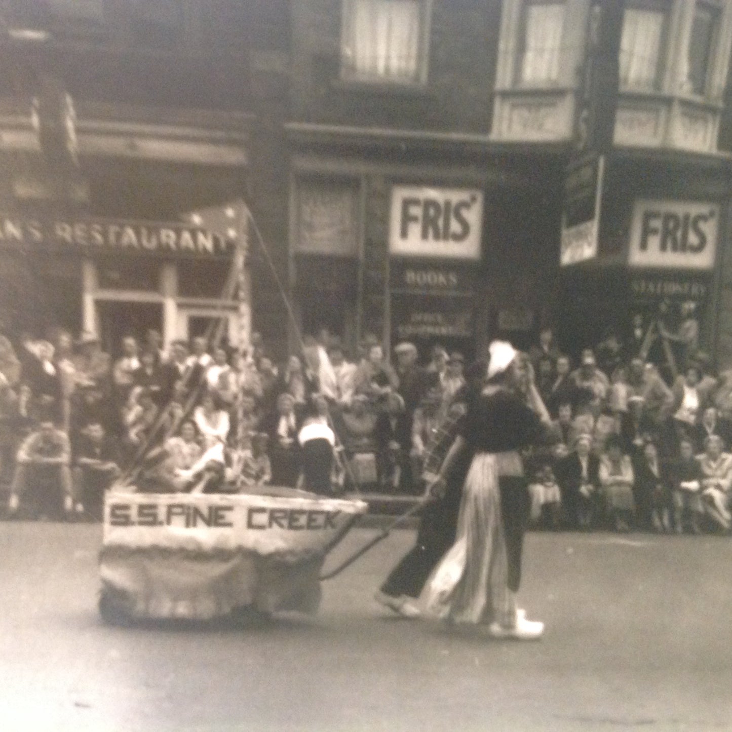 Vintage Mid Century B&W Photo Holland Michigan Tulip Festival Hauling the SS Pine Creek