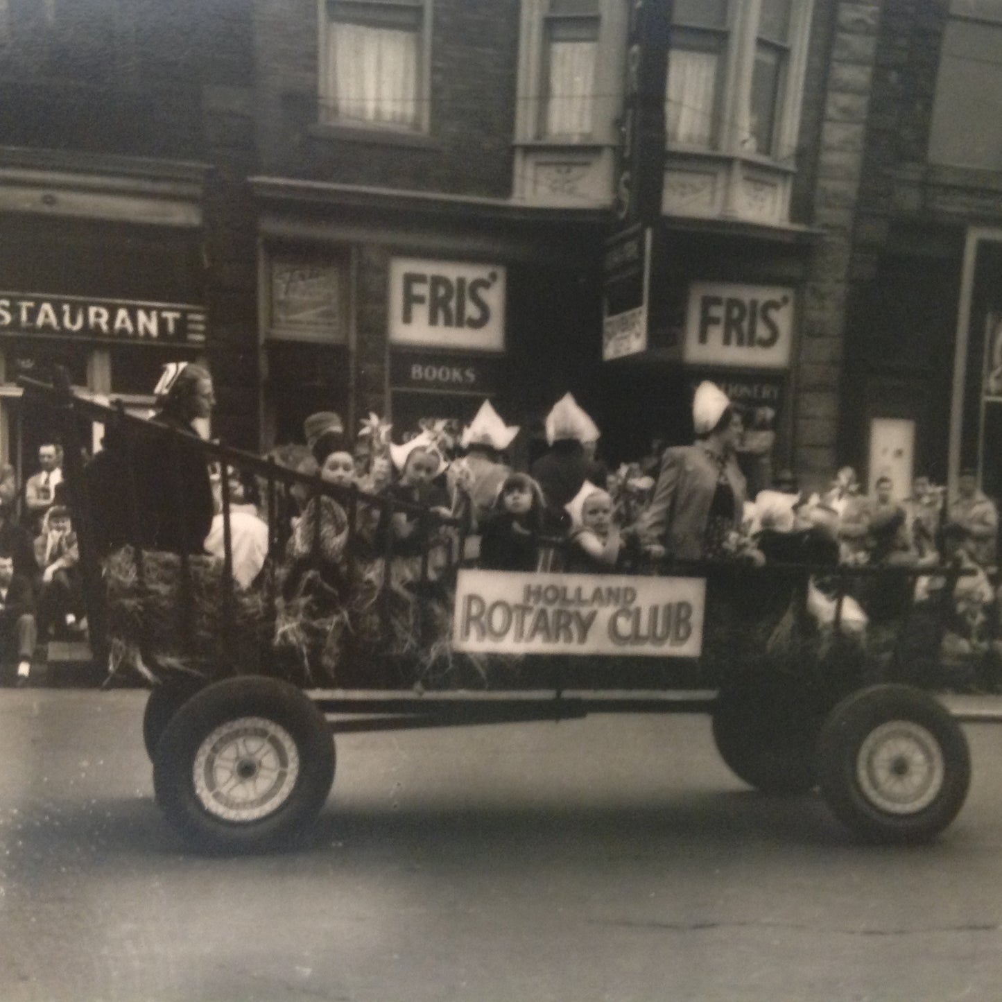 Vintage Mid Century B&W Photo Holland Michigan Tulip Festival Holland Rotary Club Hayride Children